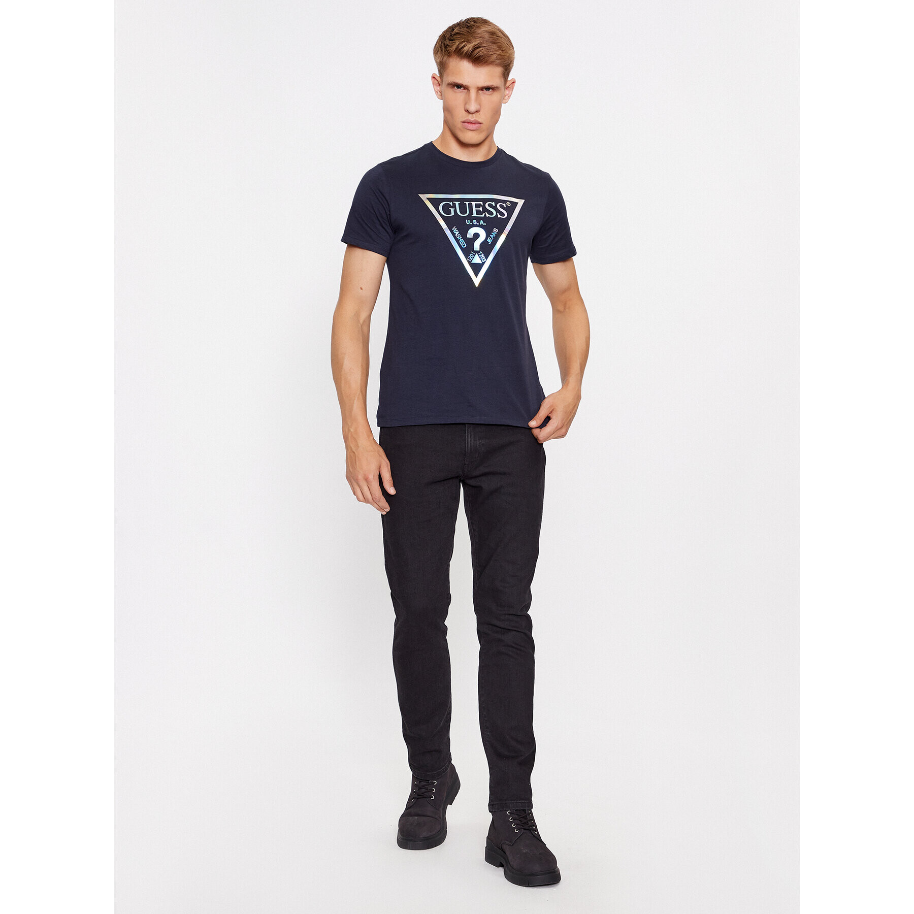 Guess Tricou M3BI81 K9RM1 Bleumarin Slim Fit - Pled.ro