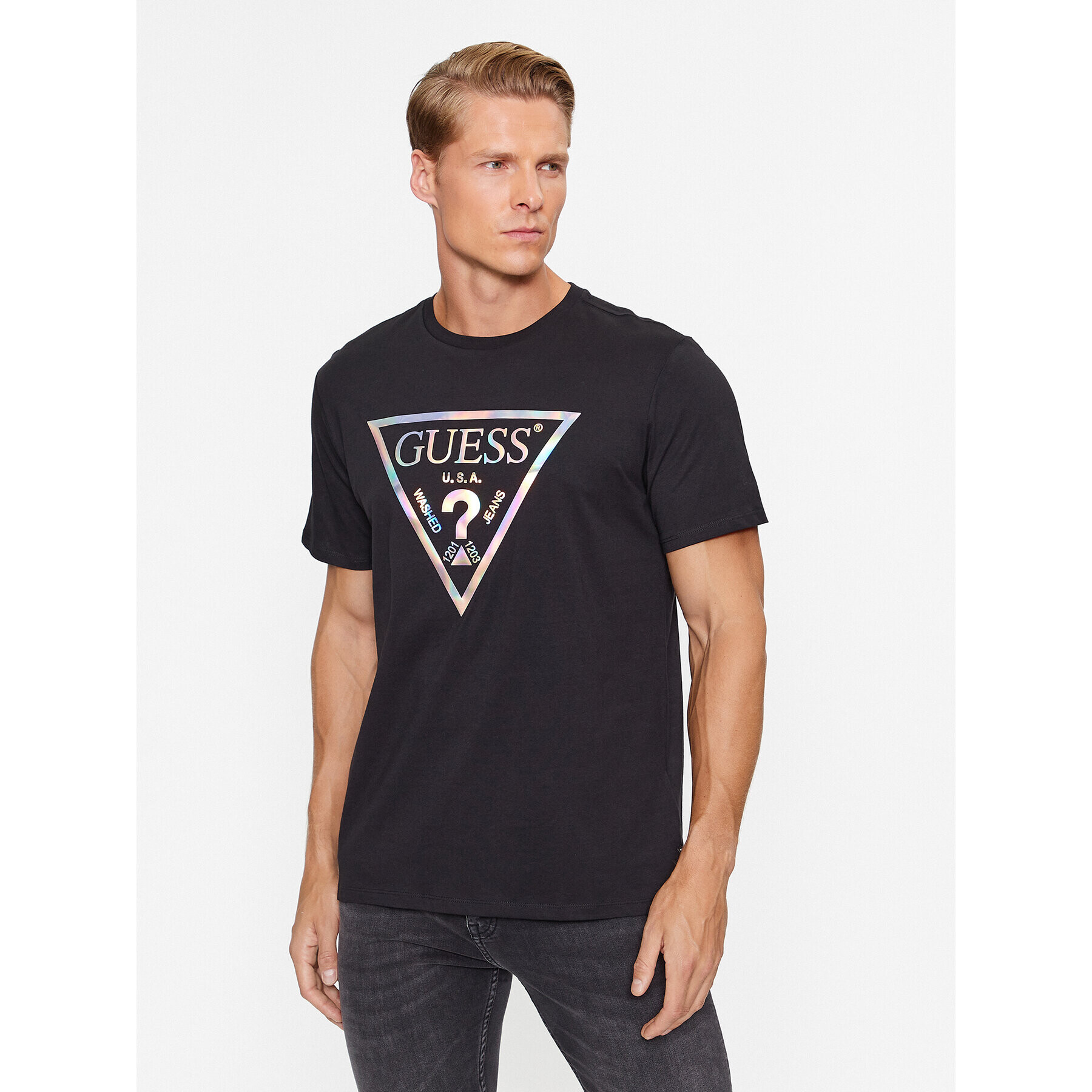 Guess Tricou M3BI81 K9RM1 Negru Slim Fit - Pled.ro