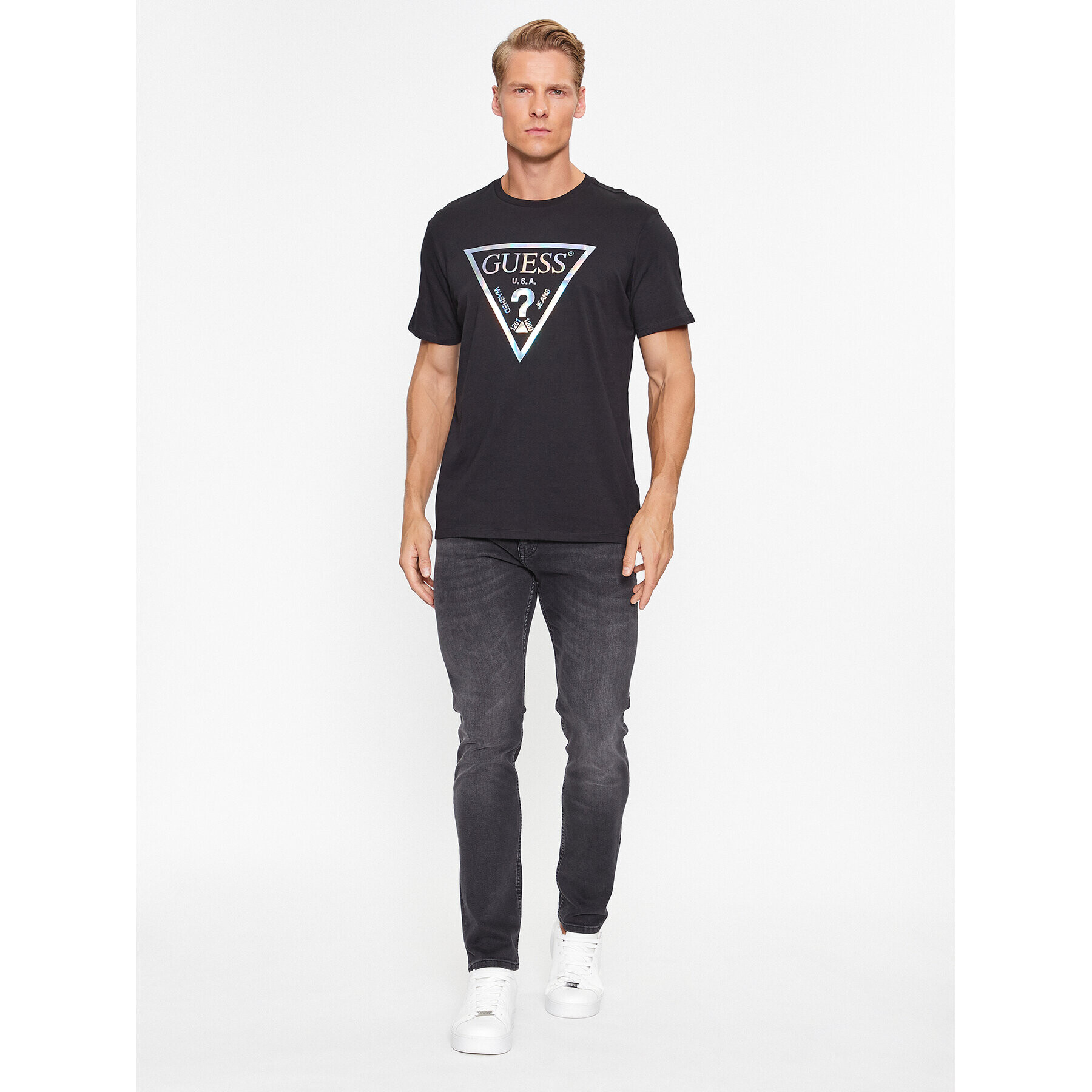 Guess Tricou M3BI81 K9RM1 Negru Slim Fit - Pled.ro