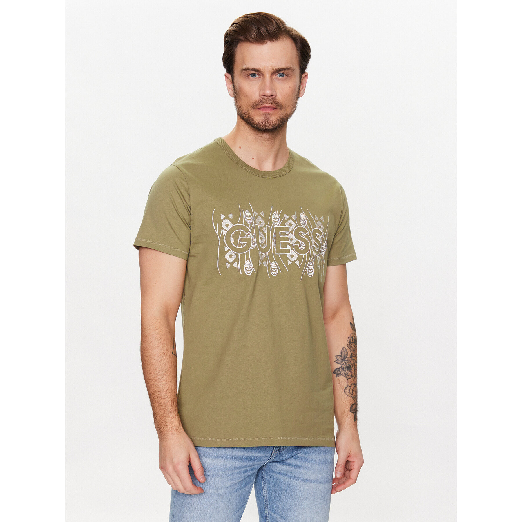 Guess Tricou M3GI15 K8FQ4 Verde Regular Fit - Pled.ro