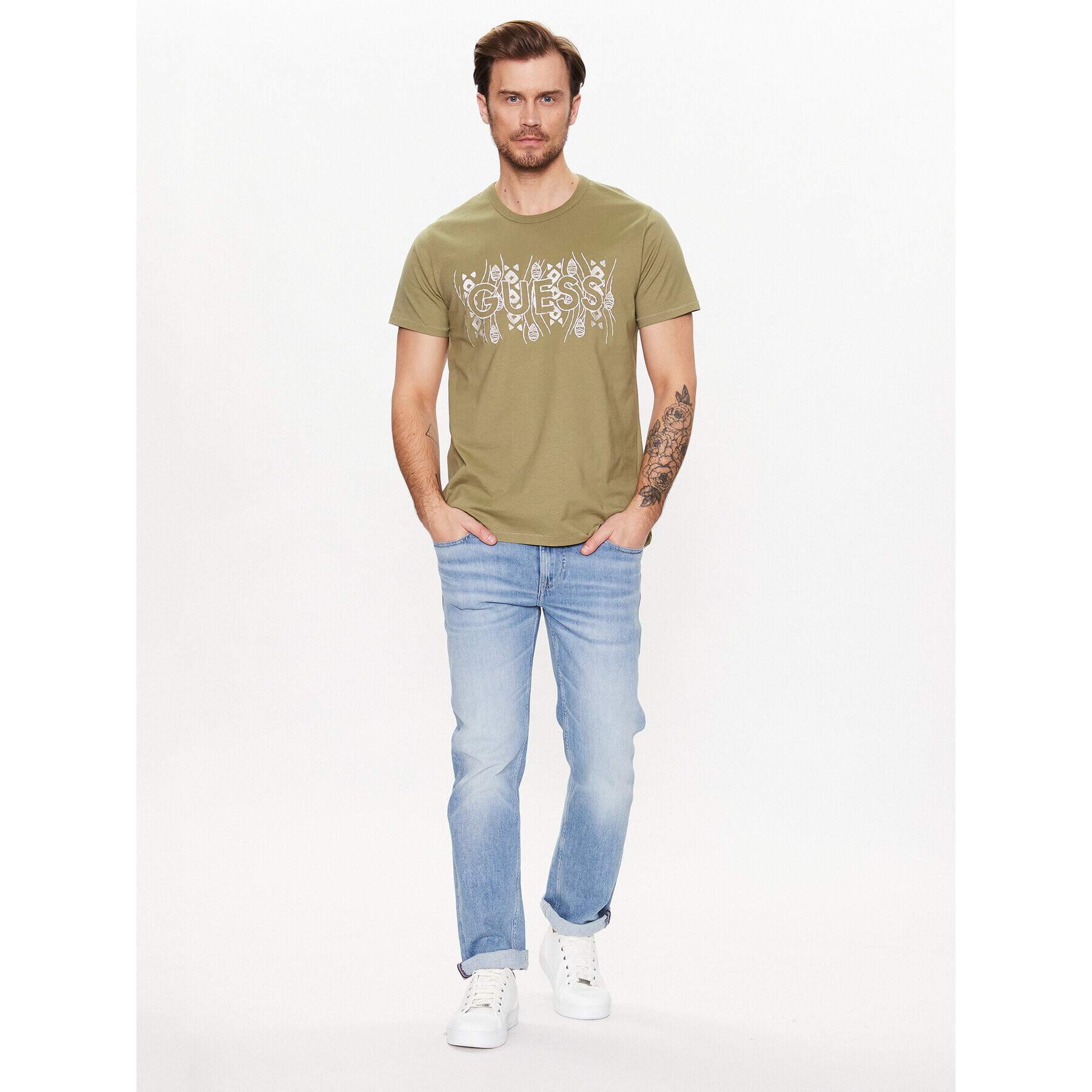 Guess Tricou M3GI15 K8FQ4 Verde Regular Fit - Pled.ro