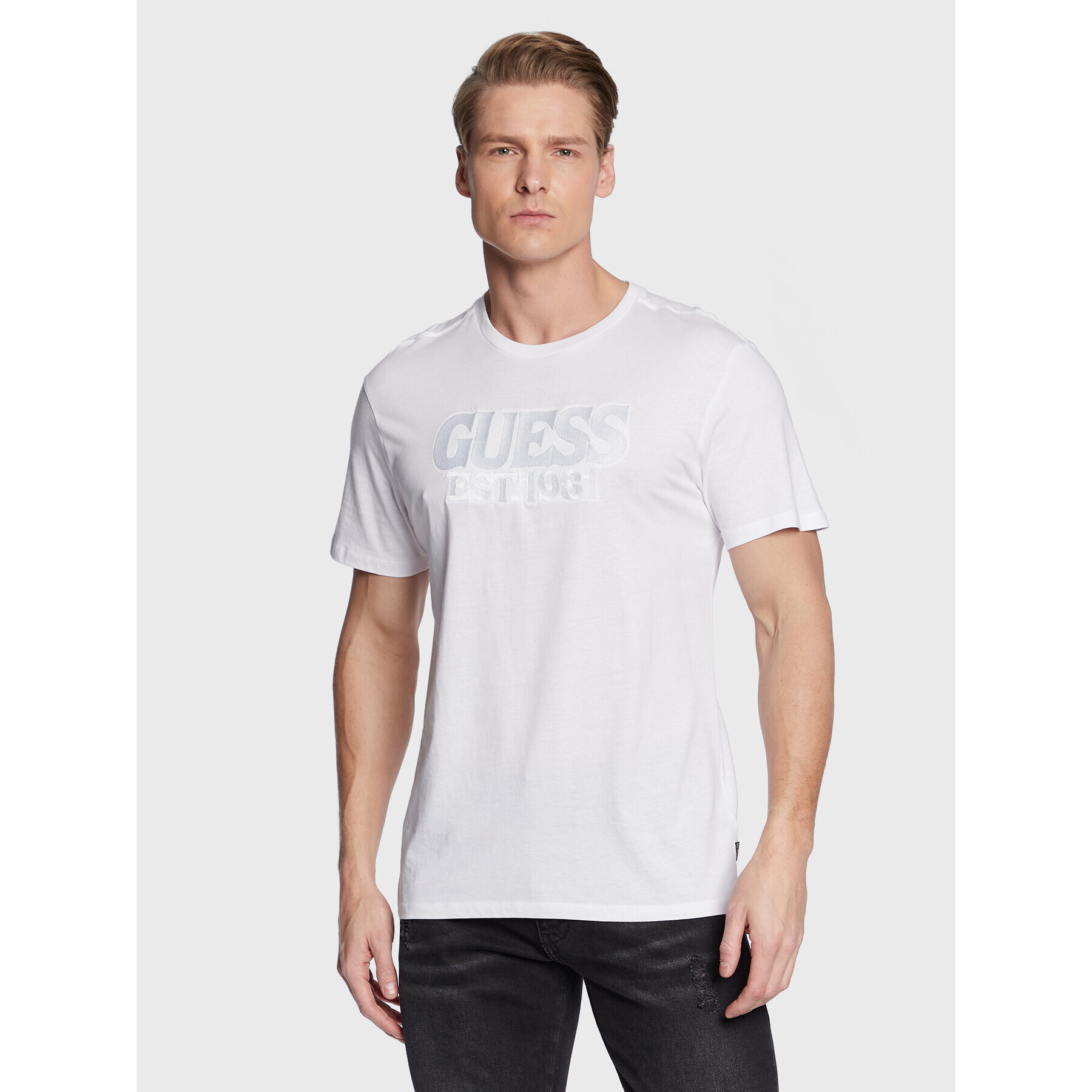 Guess Tricou M3GI56 K9RM3 Alb Slim Fit - Pled.ro