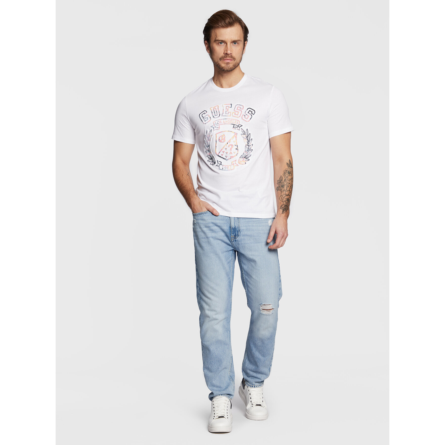 Guess Tricou M3RI03 I3Z14 Alb Slim Fit - Pled.ro