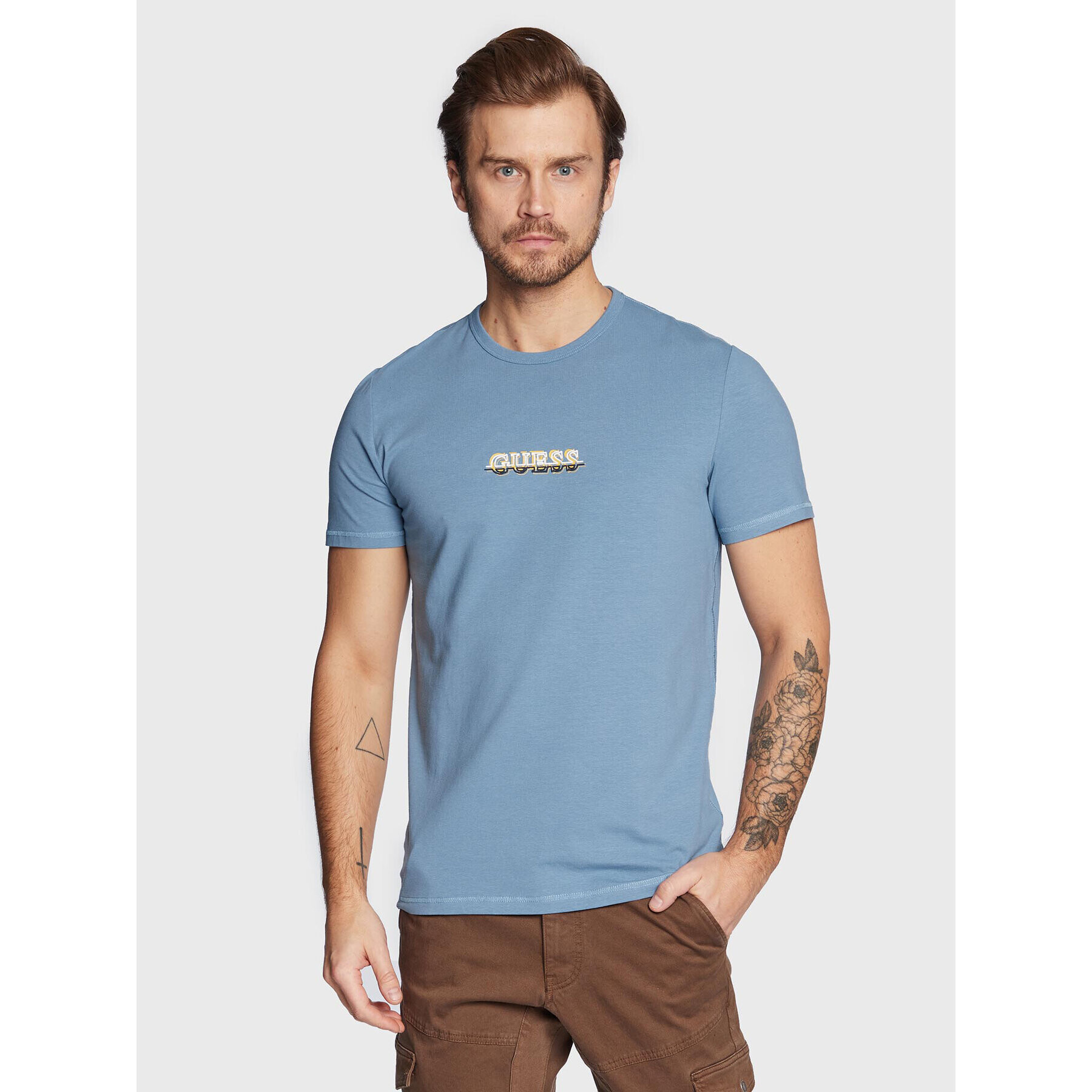 Guess Tricou M3RI11 J1314 Albastru Slim Fit - Pled.ro