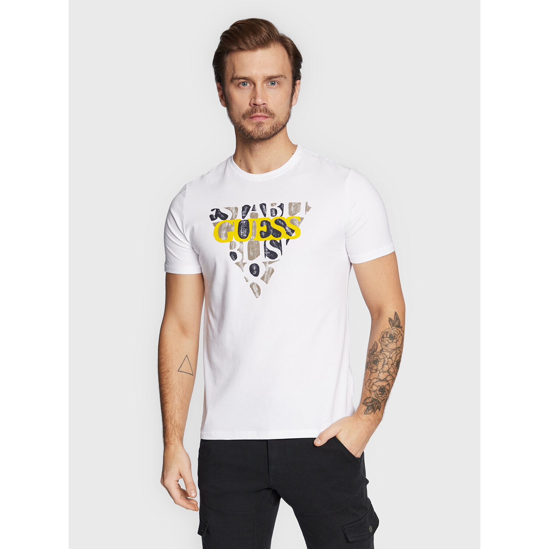 Guess Tricou M3RI12 J1314 Alb Slim Fit - Pled.ro