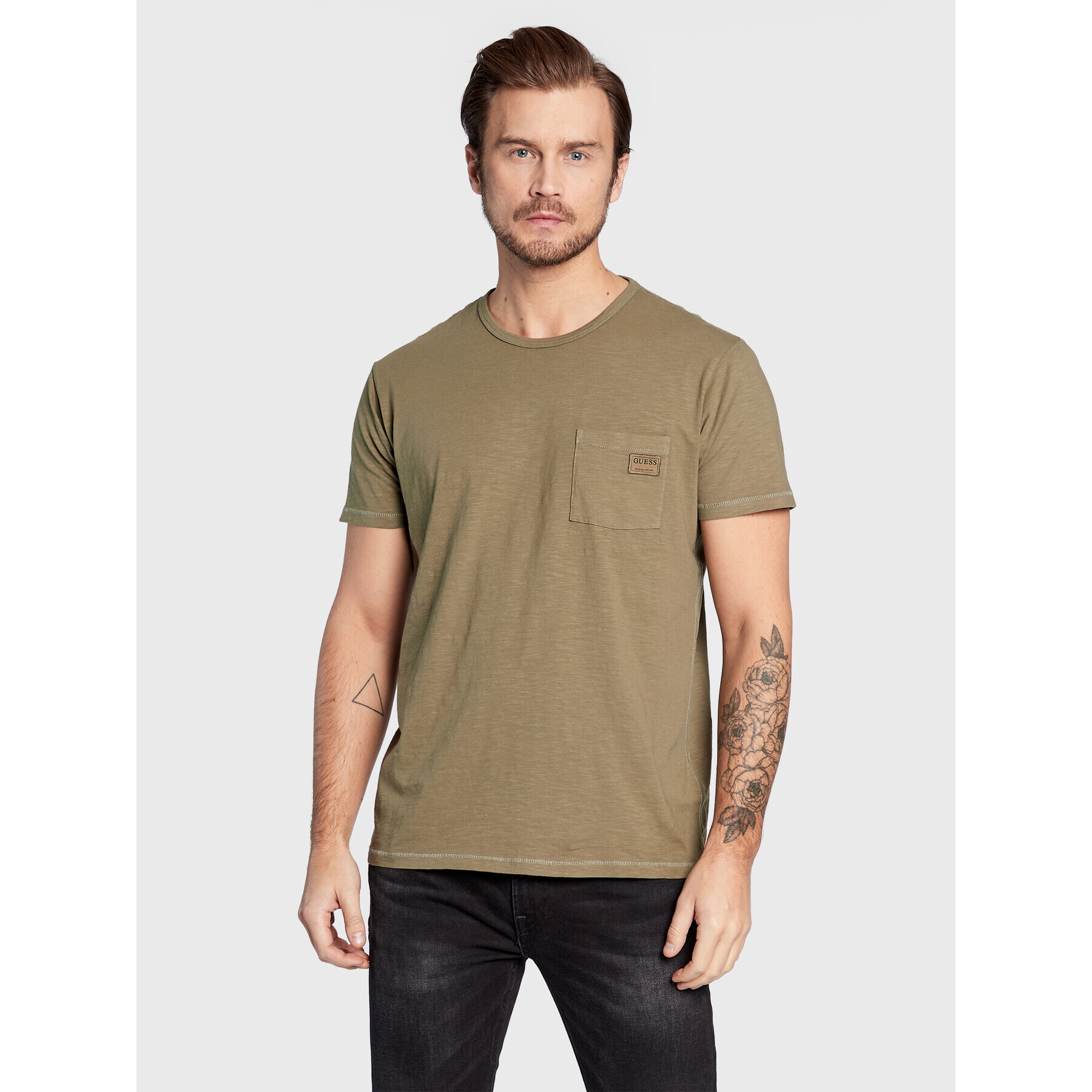 Guess Tricou M3RI30 KBL31 Verde Regular Fit - Pled.ro