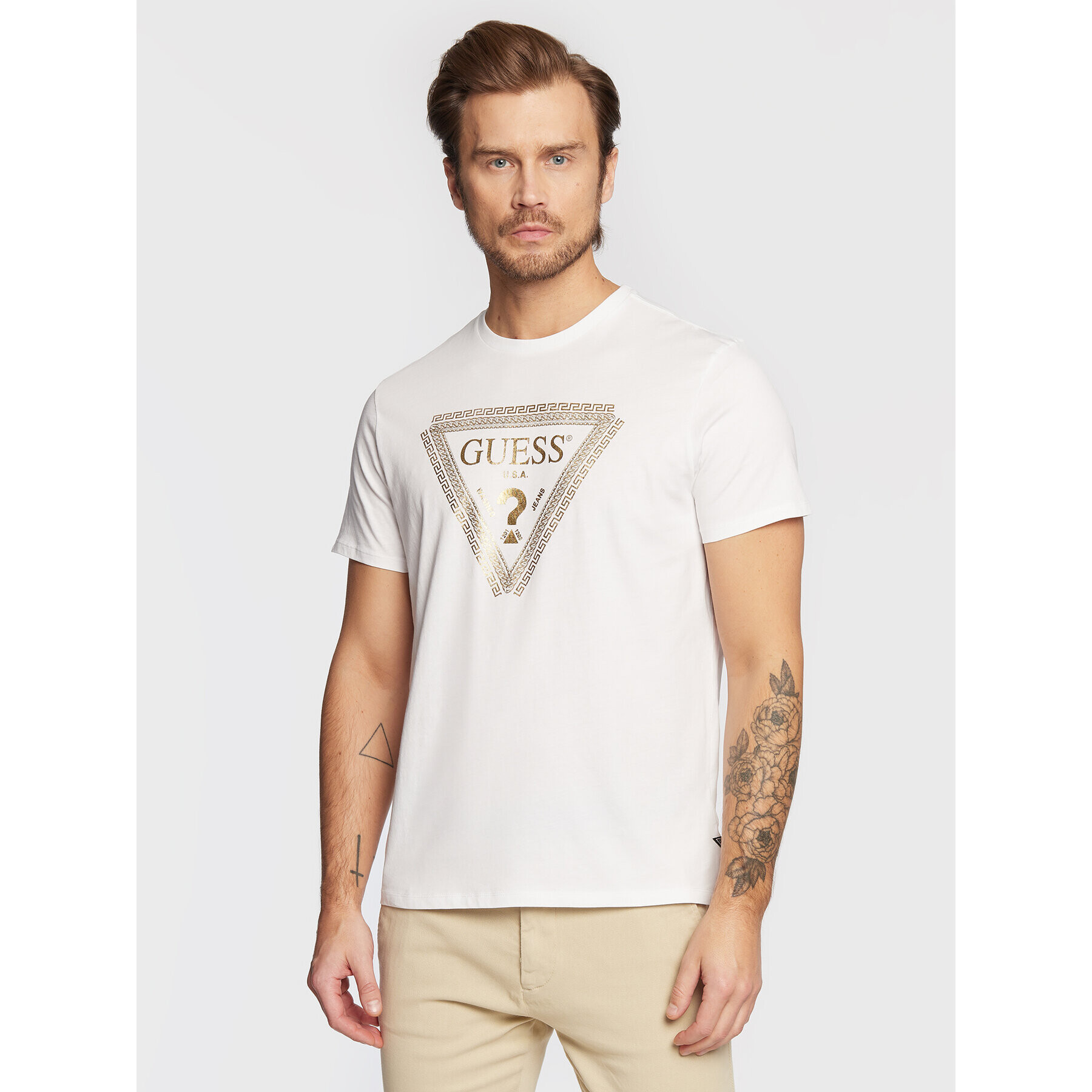 Guess Tricou M3RI68 KBDK0 Alb Slim Fit - Pled.ro