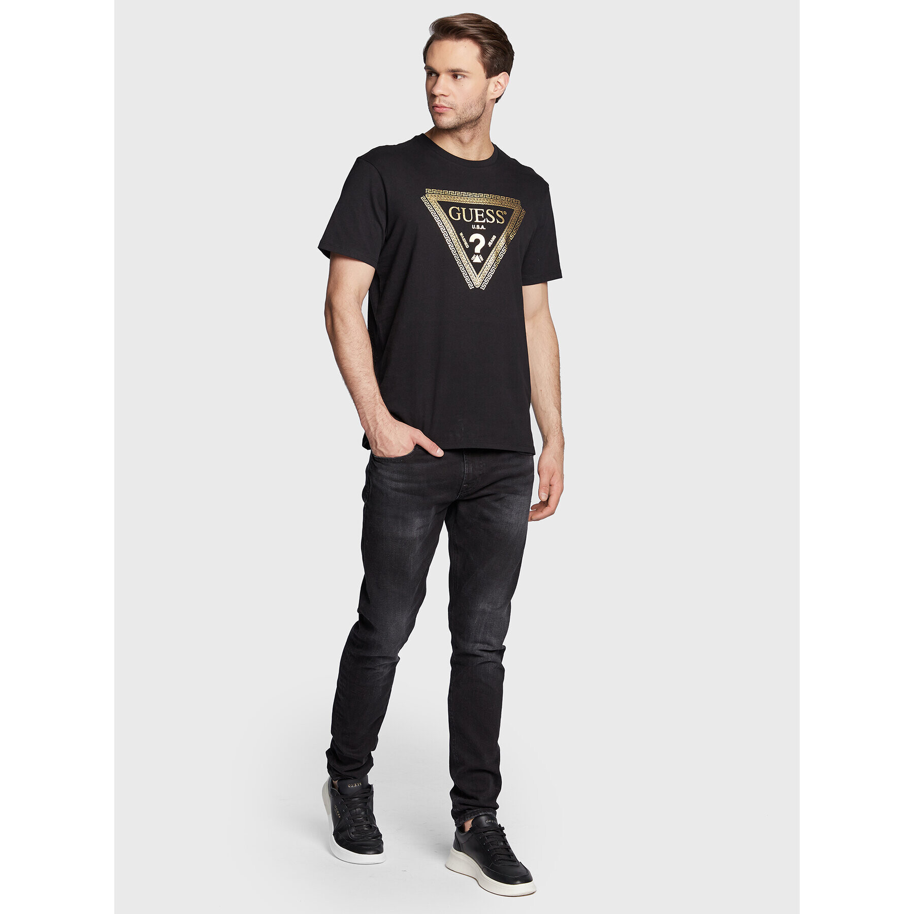 Guess Tricou M3RI68 KBDK0 Negru Slim Fit - Pled.ro