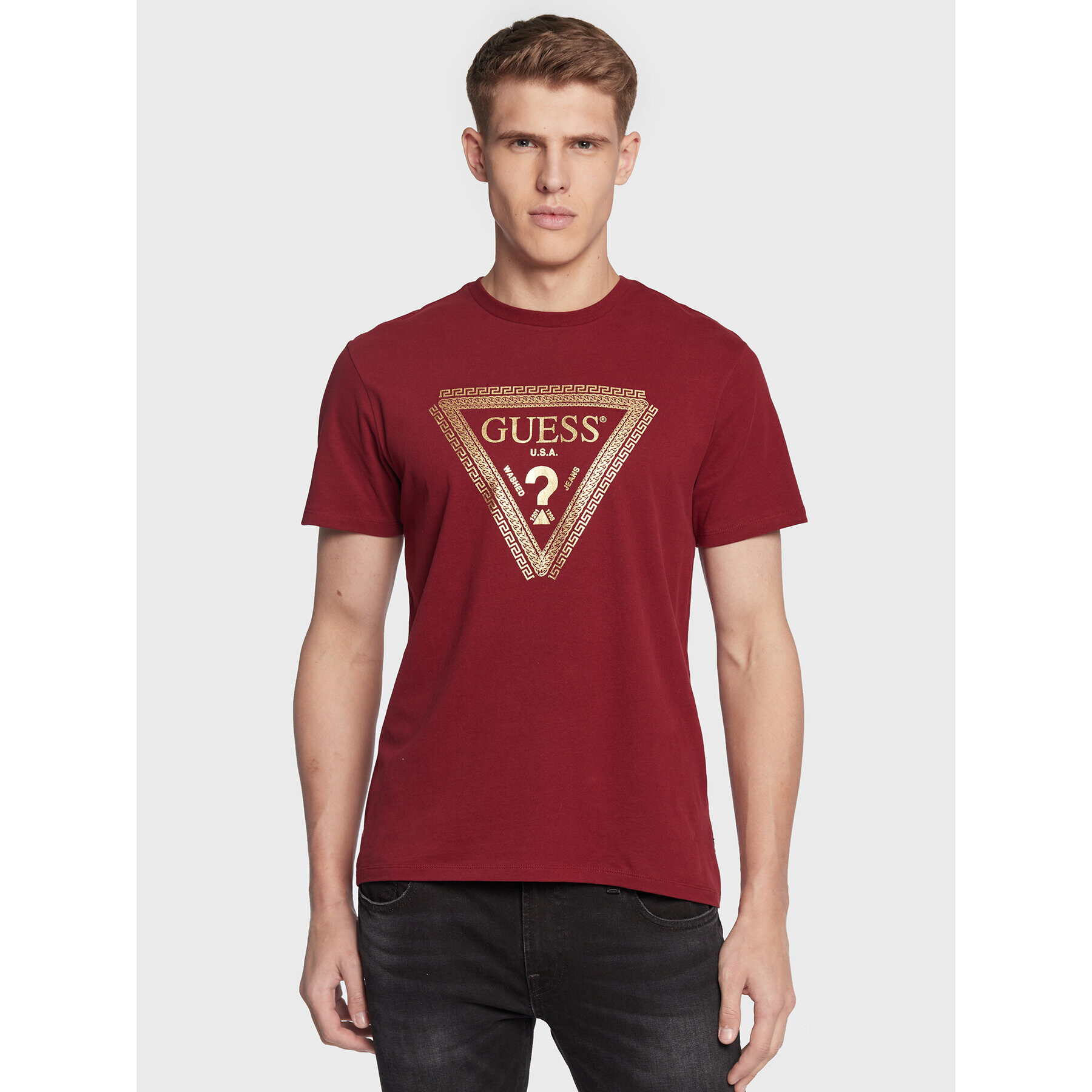 Guess Tricou M3RI68 KBDK0 Vișiniu Slim Fit - Pled.ro