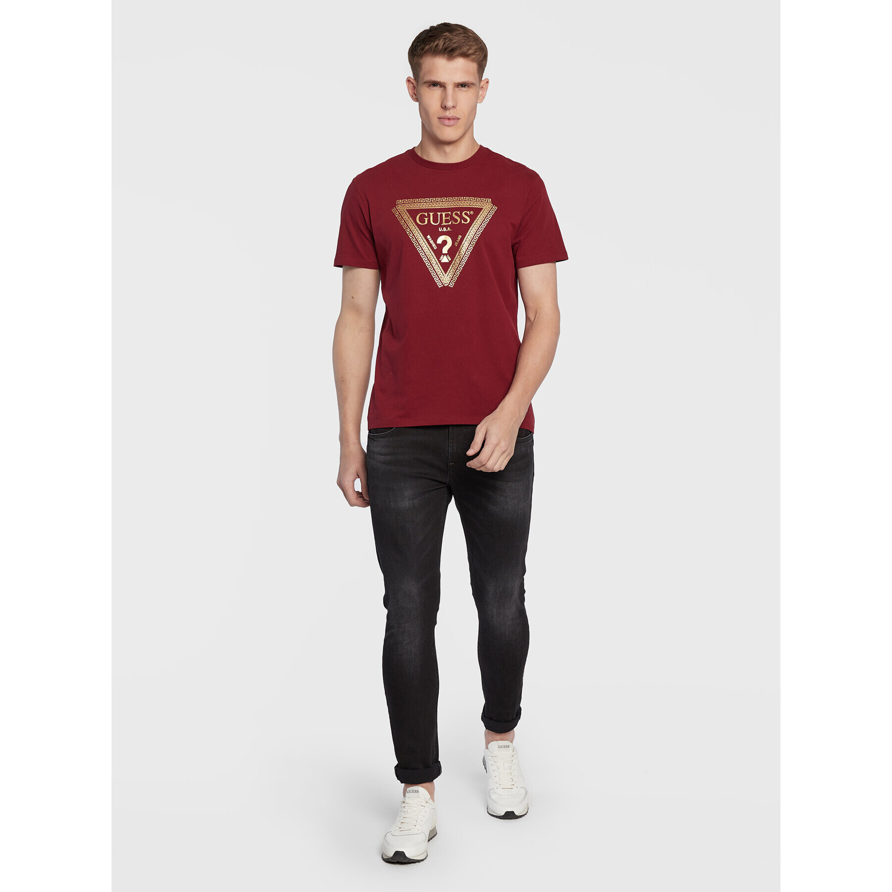 Guess Tricou M3RI68 KBDK0 Vișiniu Slim Fit - Pled.ro