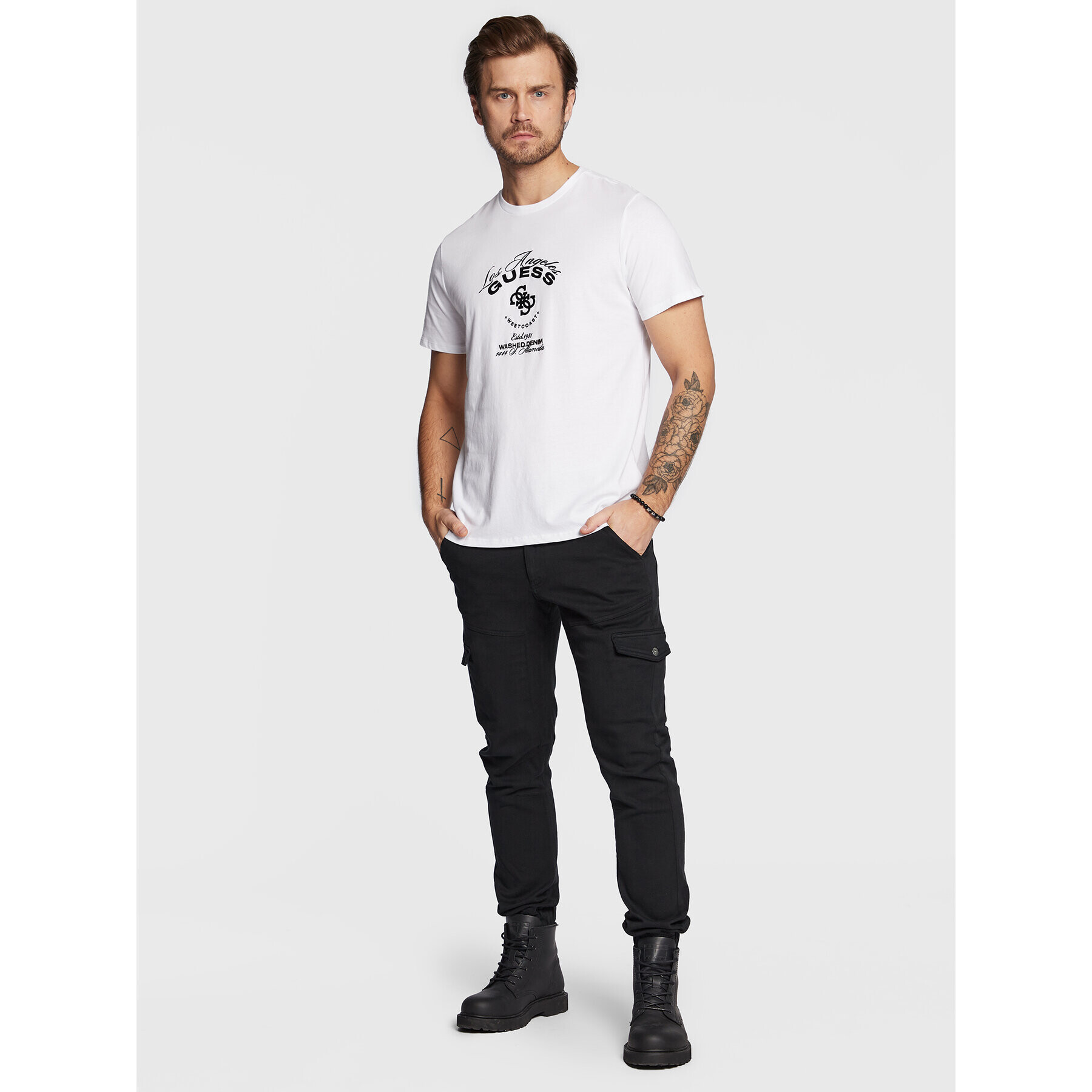 Guess Tricou M3RI69 KBDK0 Alb Slim Fit - Pled.ro