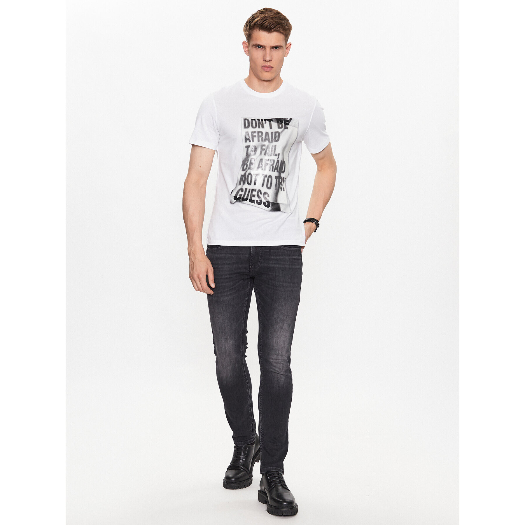 Guess Tricou M3YI06 I3Z14 Alb Slim Fit - Pled.ro