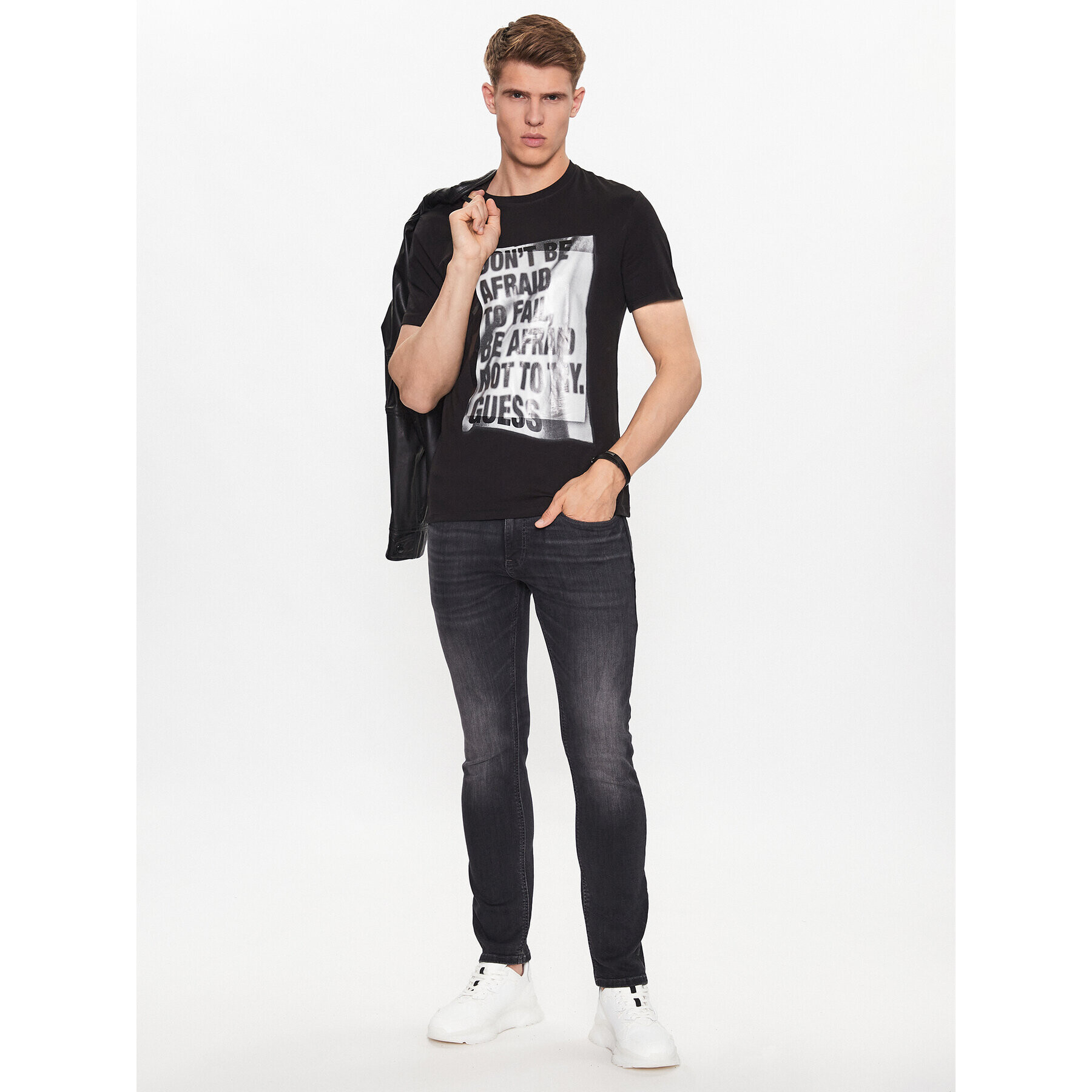 Guess Tricou M3YI06 I3Z14 Negru Slim Fit - Pled.ro