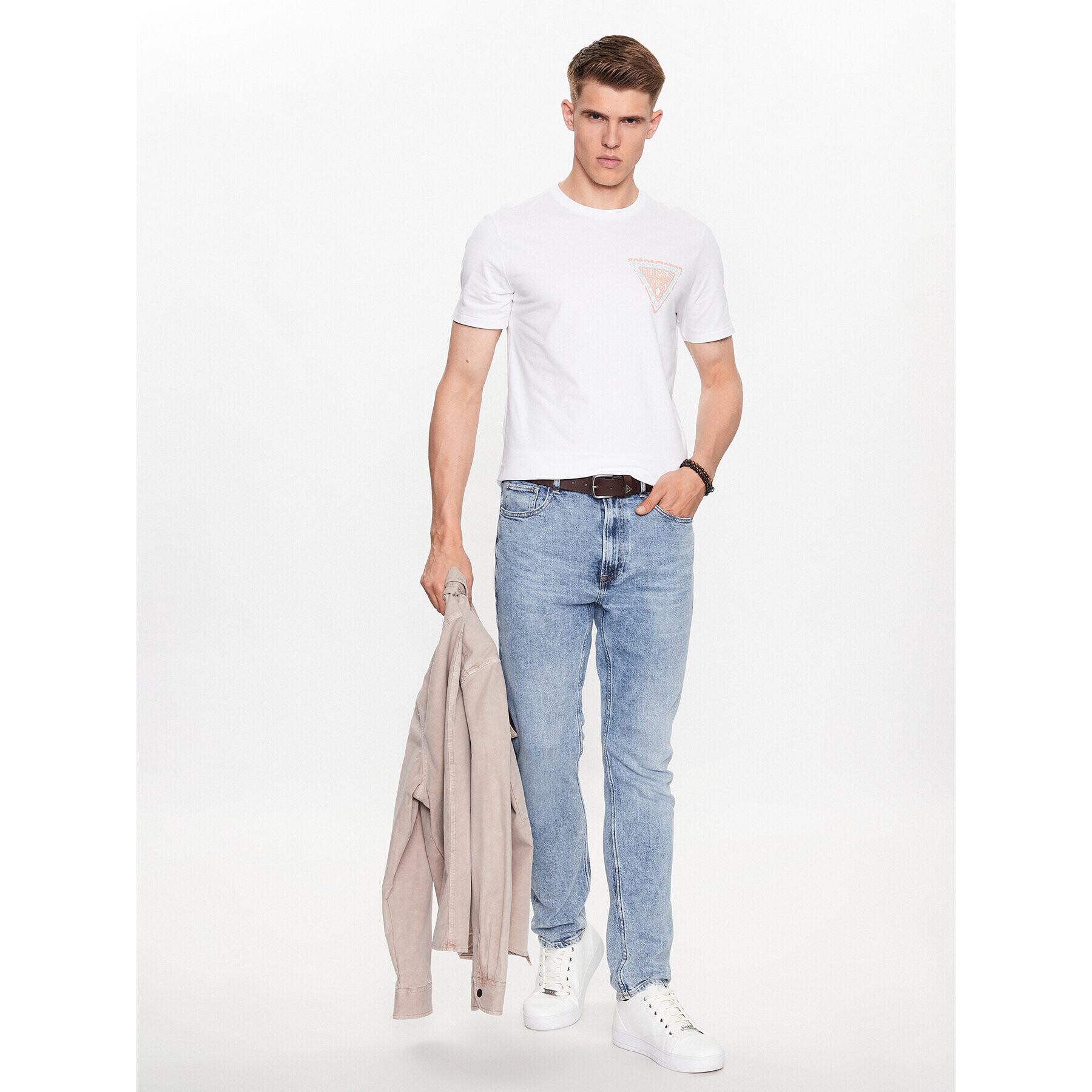 Guess Tricou M3YI22 J1314 Alb Slim Fit - Pled.ro