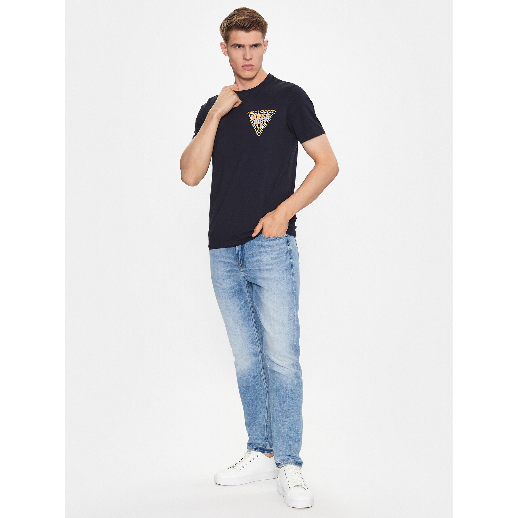 Guess Tricou M3YI22 J1314 Bleumarin Slim Fit - Pled.ro