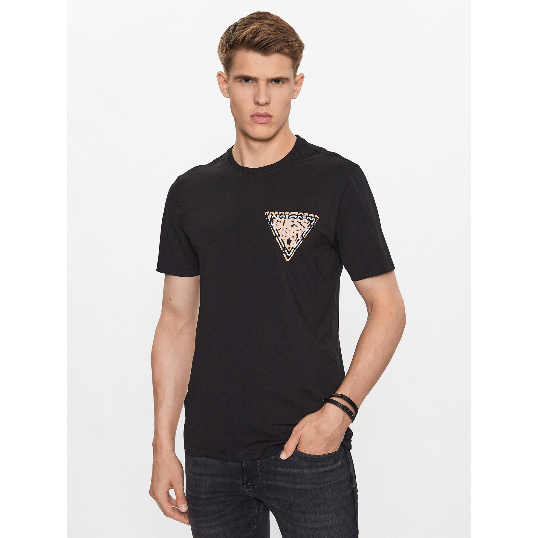 Guess Tricou M3YI22 J1314 Negru Slim Fit - Pled.ro