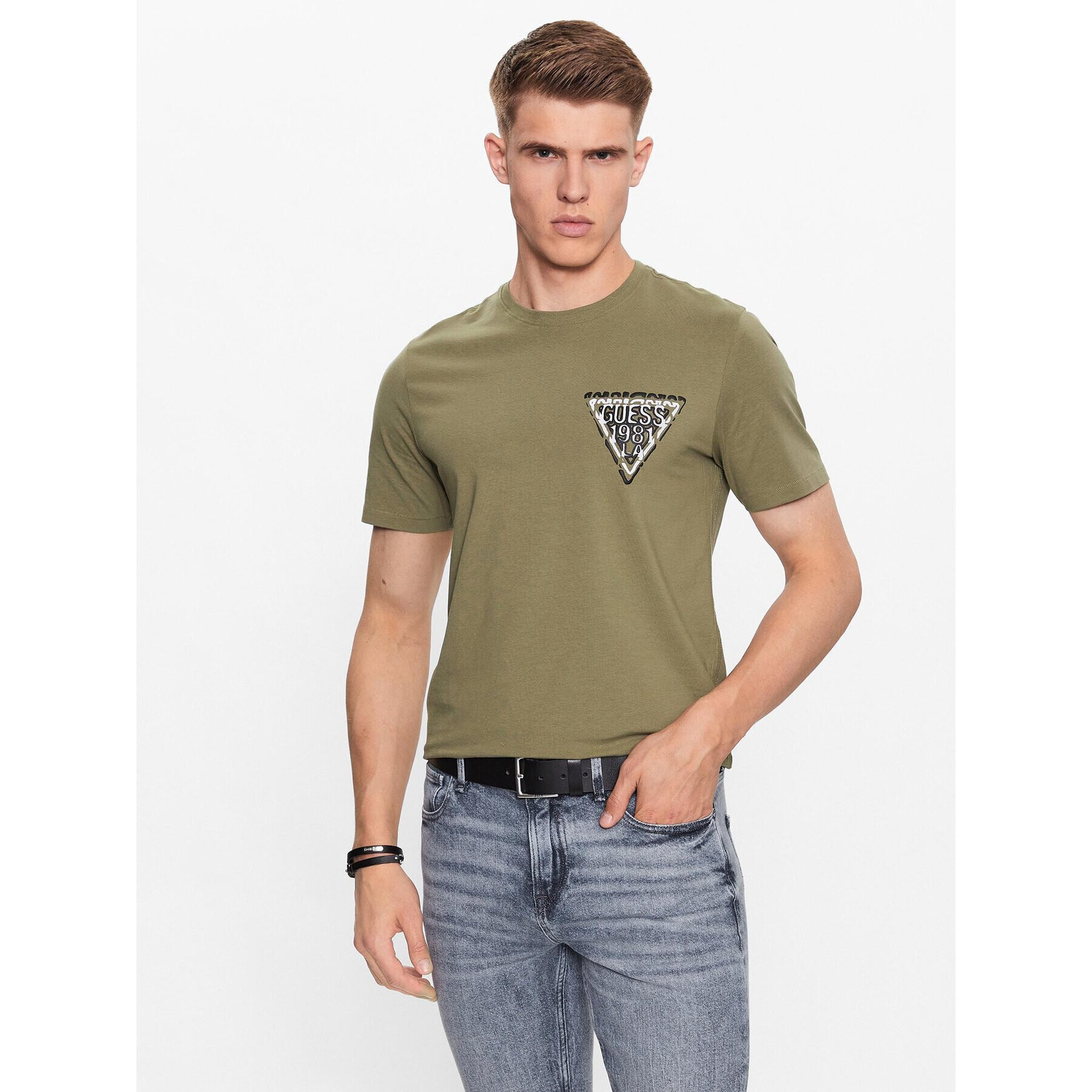 Guess Tricou M3YI22 J1314 Verde Slim Fit - Pled.ro