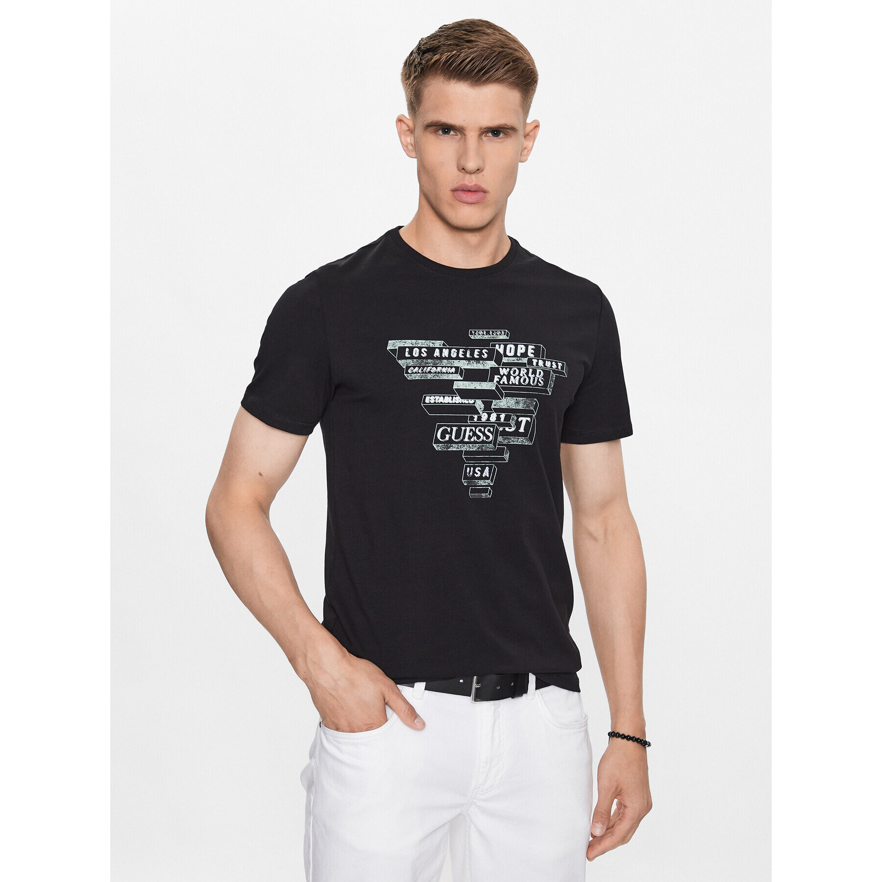 Guess Tricou M3YI23 J1314 Negru Slim Fit - Pled.ro