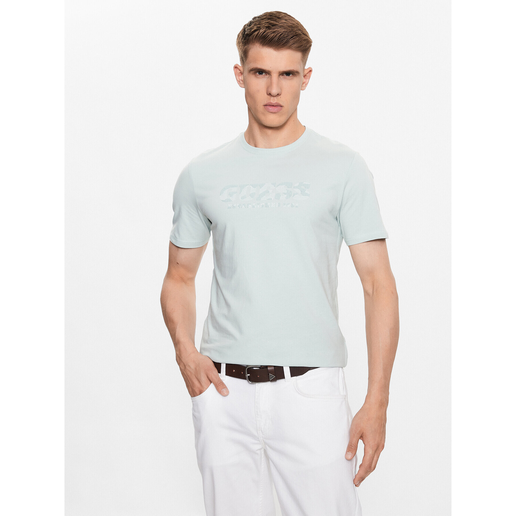 Guess Tricou M3YI26 J1314 Albastru Slim Fit - Pled.ro