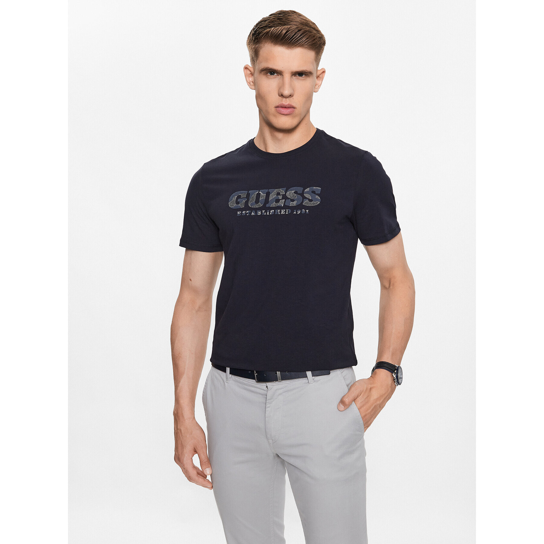 Guess Tricou M3YI26 J1314 Bleumarin Slim Fit - Pled.ro