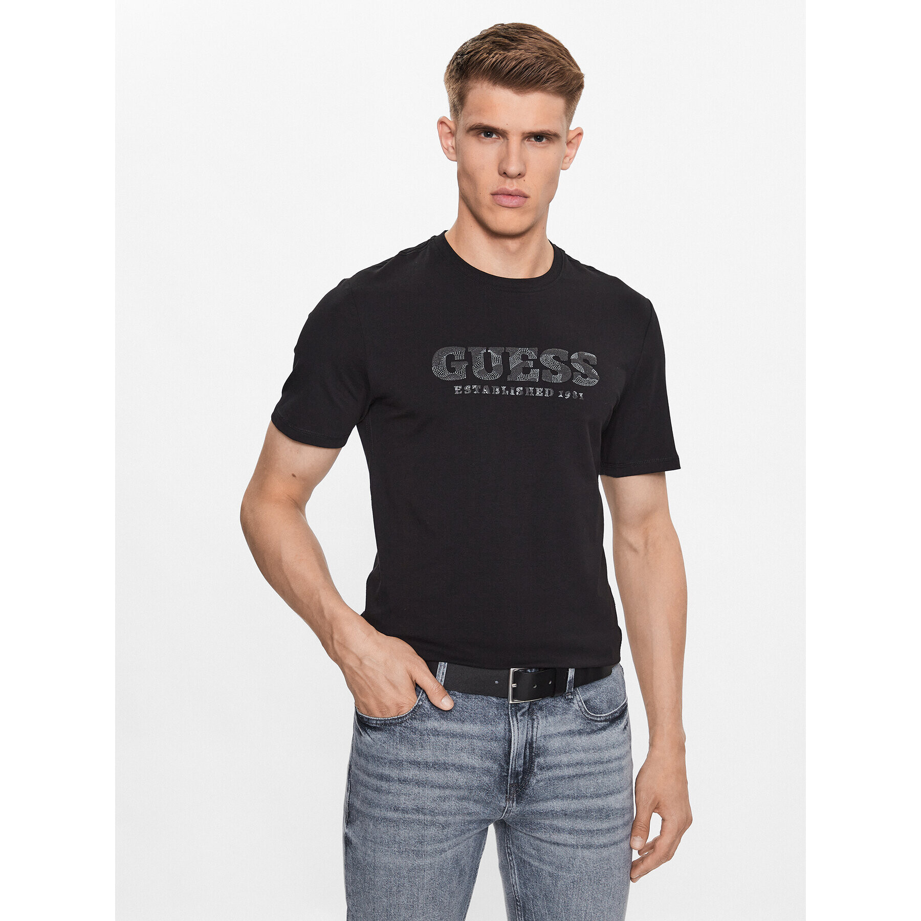 Guess Tricou M3YI26 J1314 Negru Slim Fit - Pled.ro