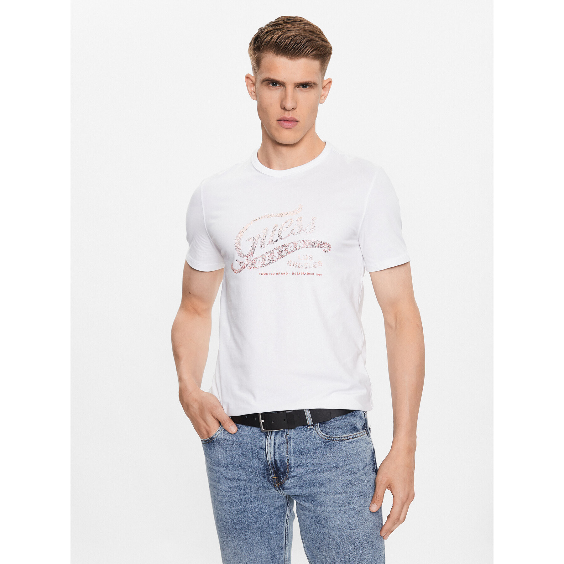 Guess Tricou M3YI27 J1314 Alb Slim Fit - Pled.ro