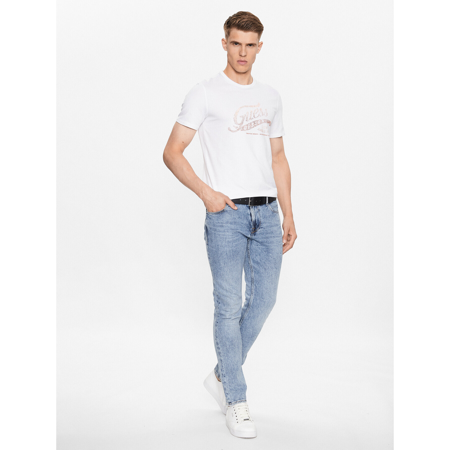 Guess Tricou M3YI27 J1314 Alb Slim Fit - Pled.ro