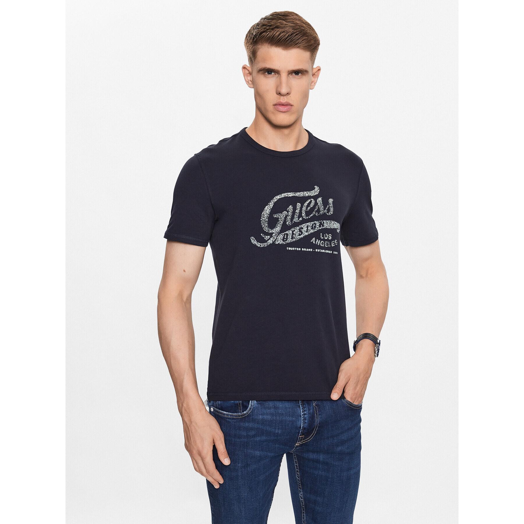 Guess Tricou M3YI27 J1314 Albastru Slim Fit - Pled.ro