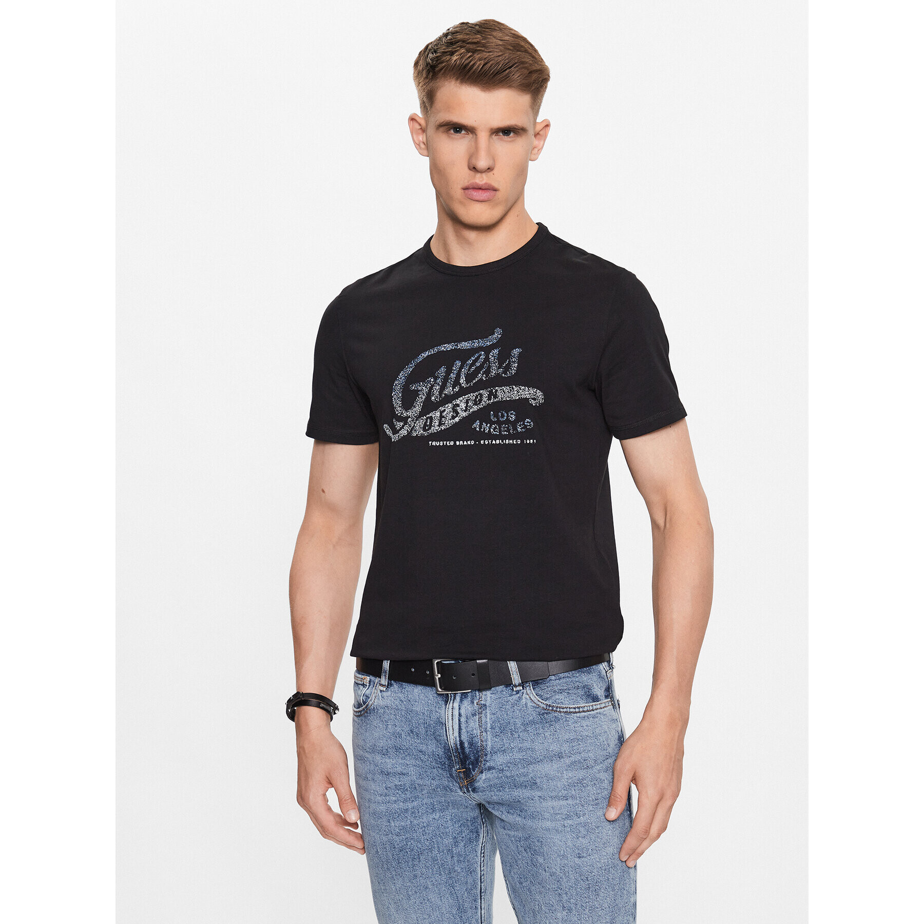 Guess Tricou M3YI27 J1314 Negru Slim Fit - Pled.ro