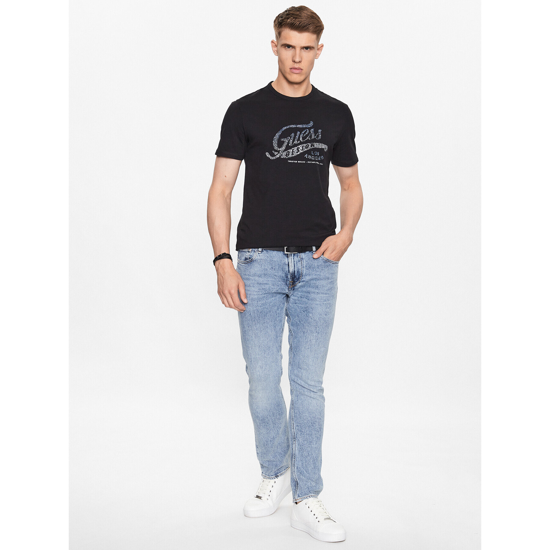 Guess Tricou M3YI27 J1314 Negru Slim Fit - Pled.ro