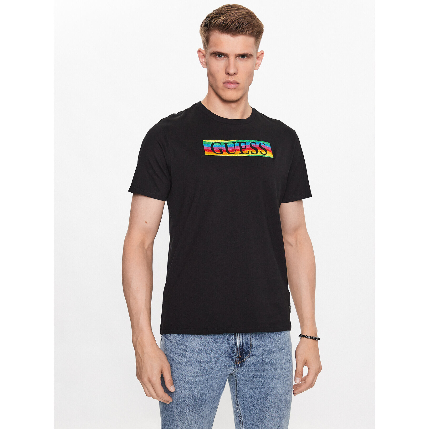 Guess Tricou M3YI60 K9RM1 Placat cu rodiu negru Slim Fit - Pled.ro