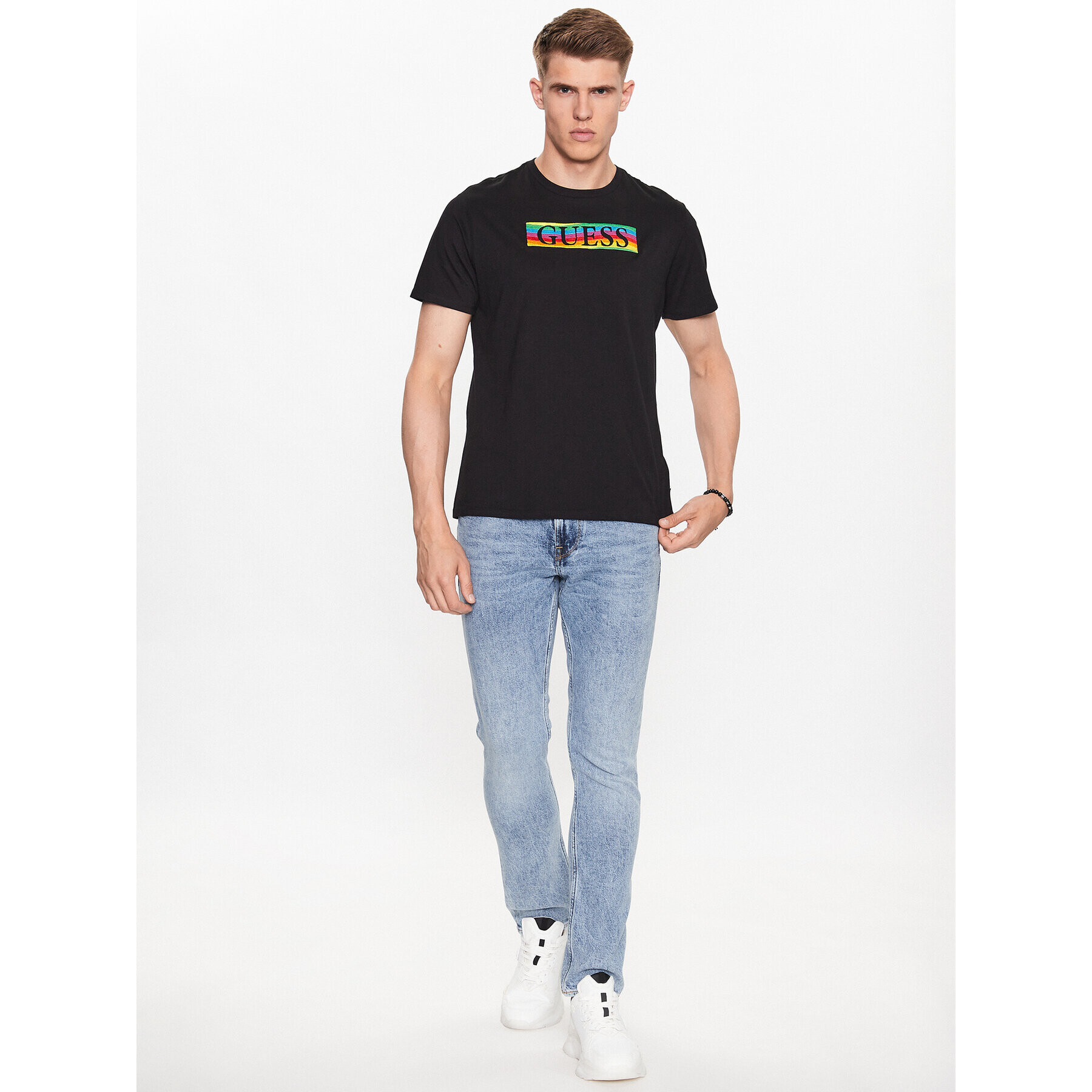 Guess Tricou M3YI60 K9RM1 Placat cu rodiu negru Slim Fit - Pled.ro