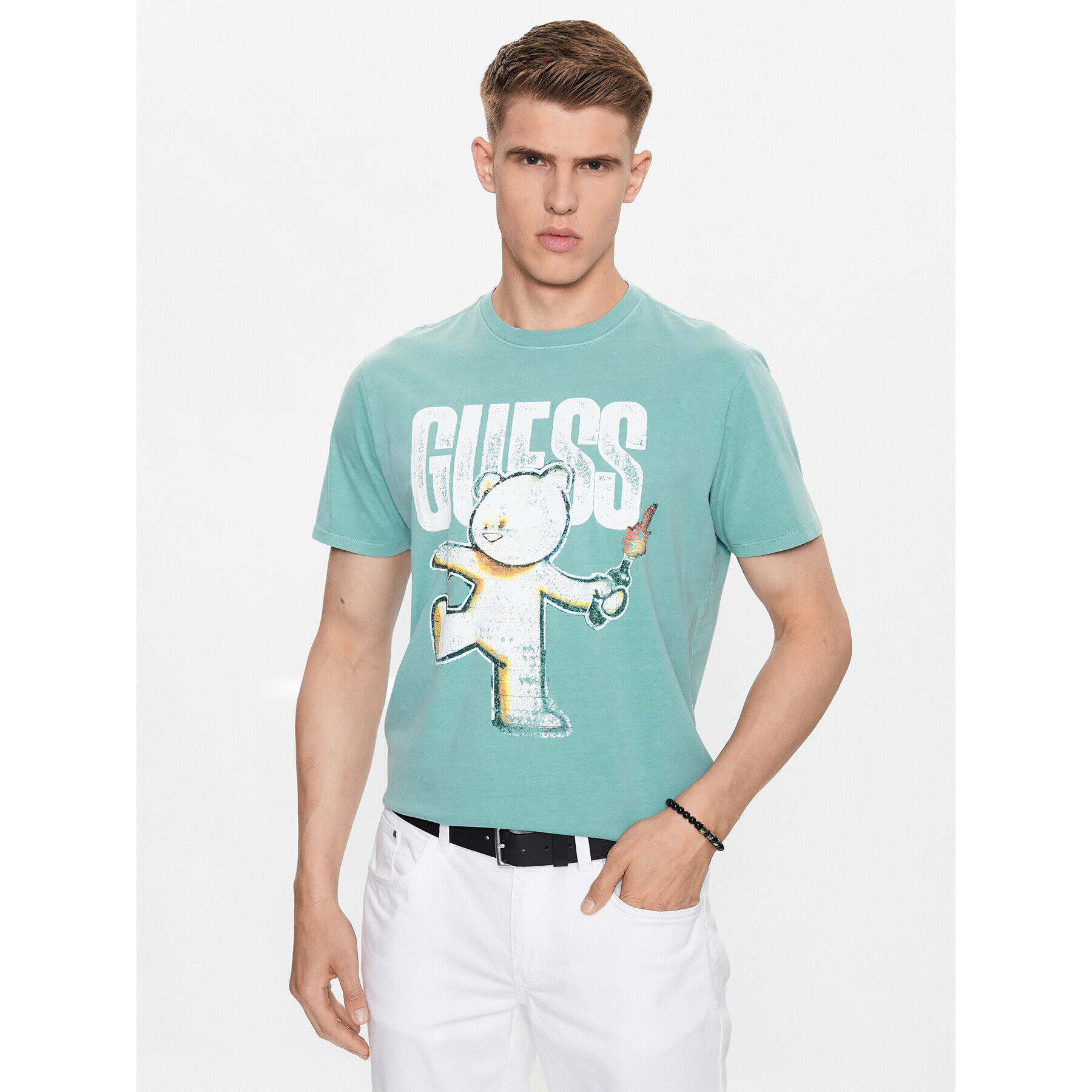 Guess Tricou M3YI88 KBDL0 Albastru Regular Fit - Pled.ro