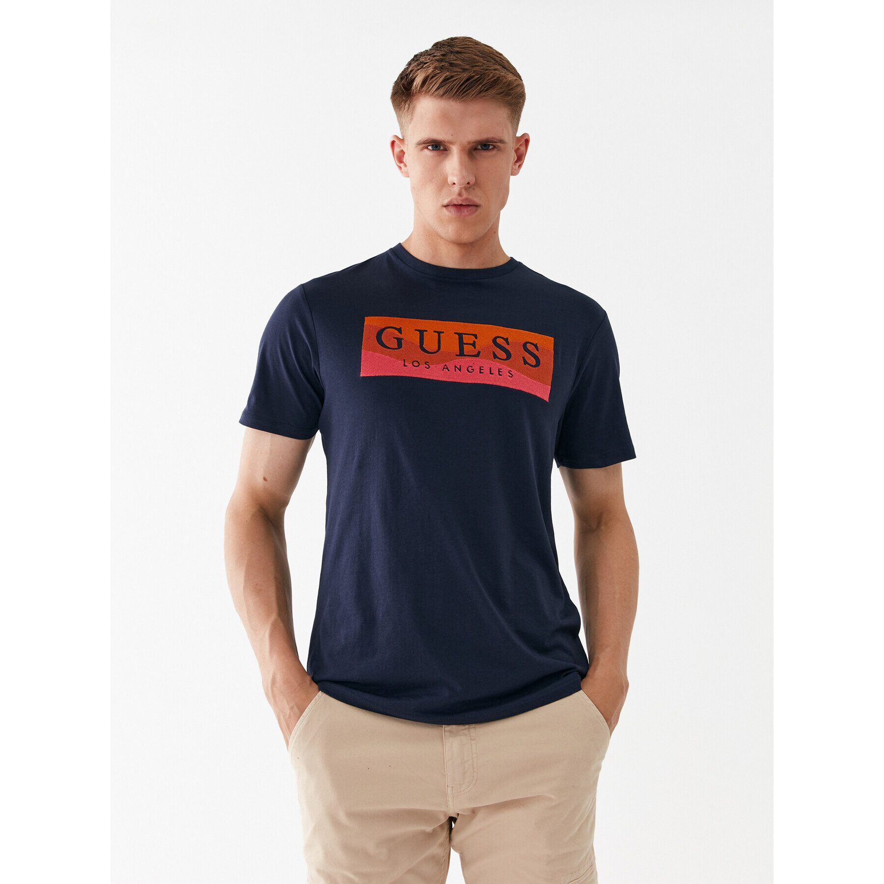 Guess Tricou M3YI90 K9RM1 Albastru Slim Fit - Pled.ro