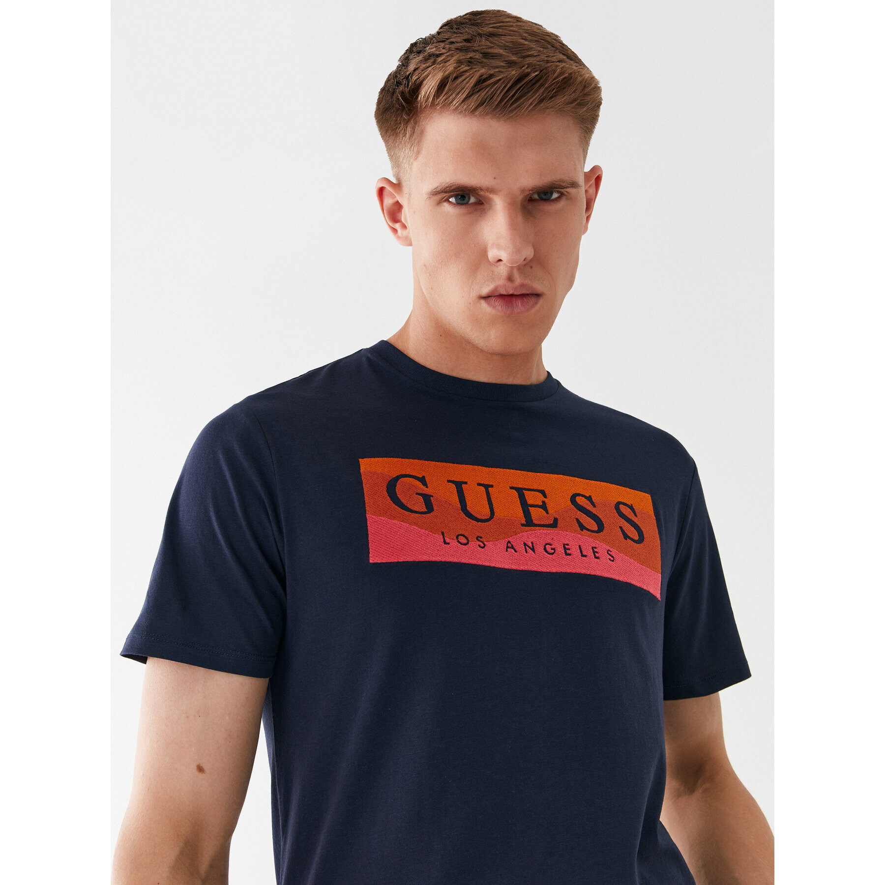 Guess Tricou M3YI90 K9RM1 Albastru Slim Fit - Pled.ro