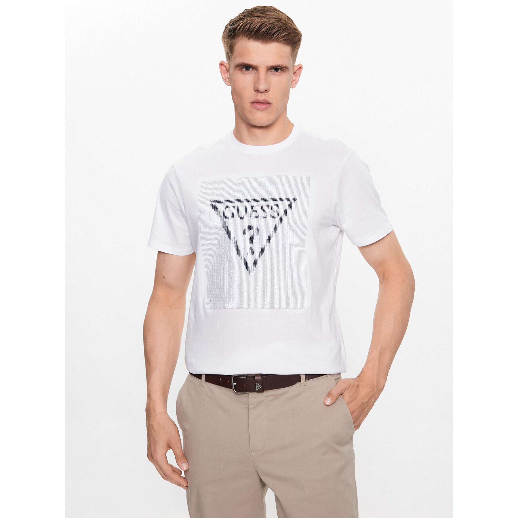 Guess Tricou M3YI91 K9RM1 Alb Slim Fit - Pled.ro