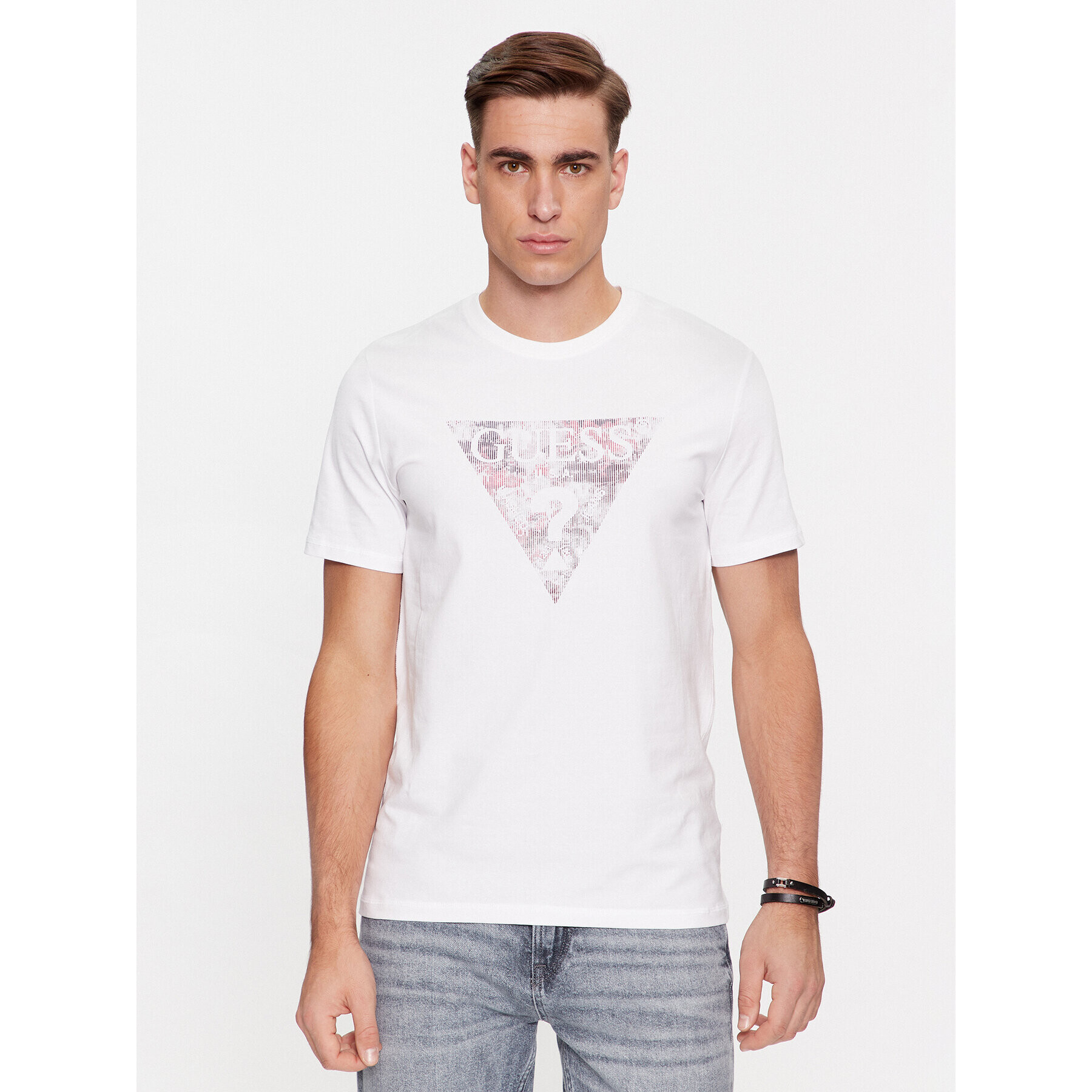 Guess Tricou M4RI29 J1314 Alb Slim Fit - Pled.ro