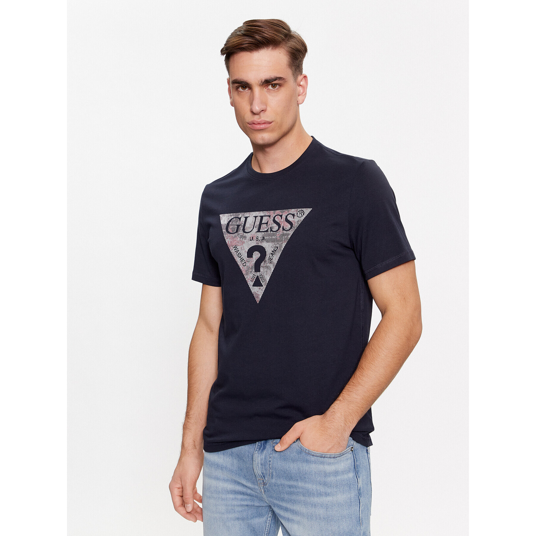 Guess Tricou M4RI29 J1314 Albastru Slim Fit - Pled.ro