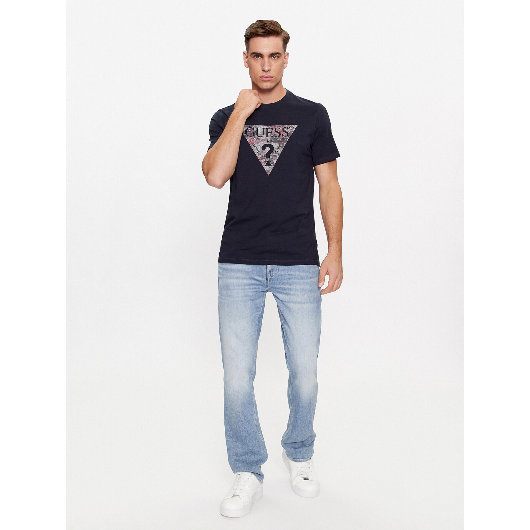 Guess Tricou M4RI29 J1314 Albastru Slim Fit - Pled.ro