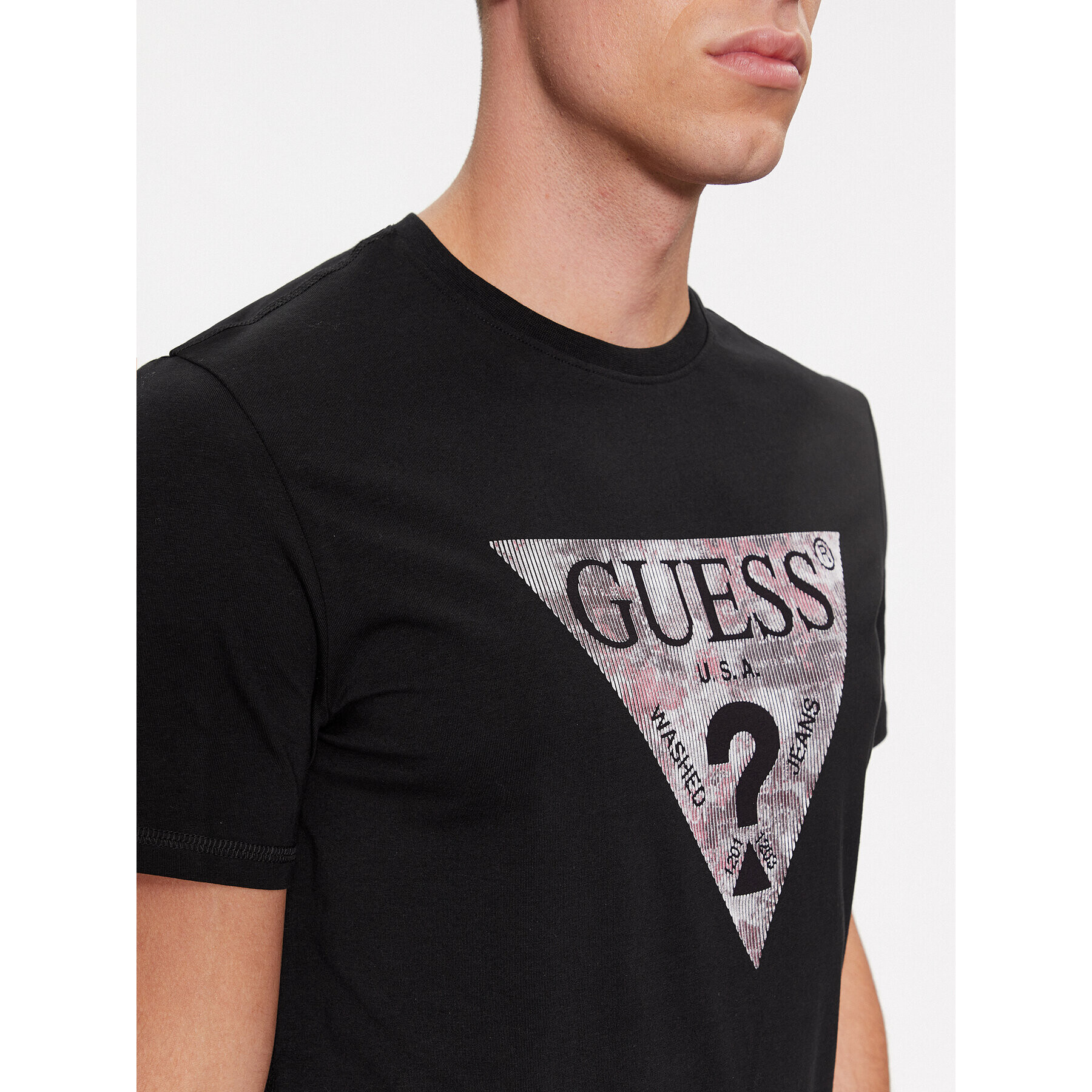 Guess Tricou M4RI29 J1314 Negru Slim Fit - Pled.ro