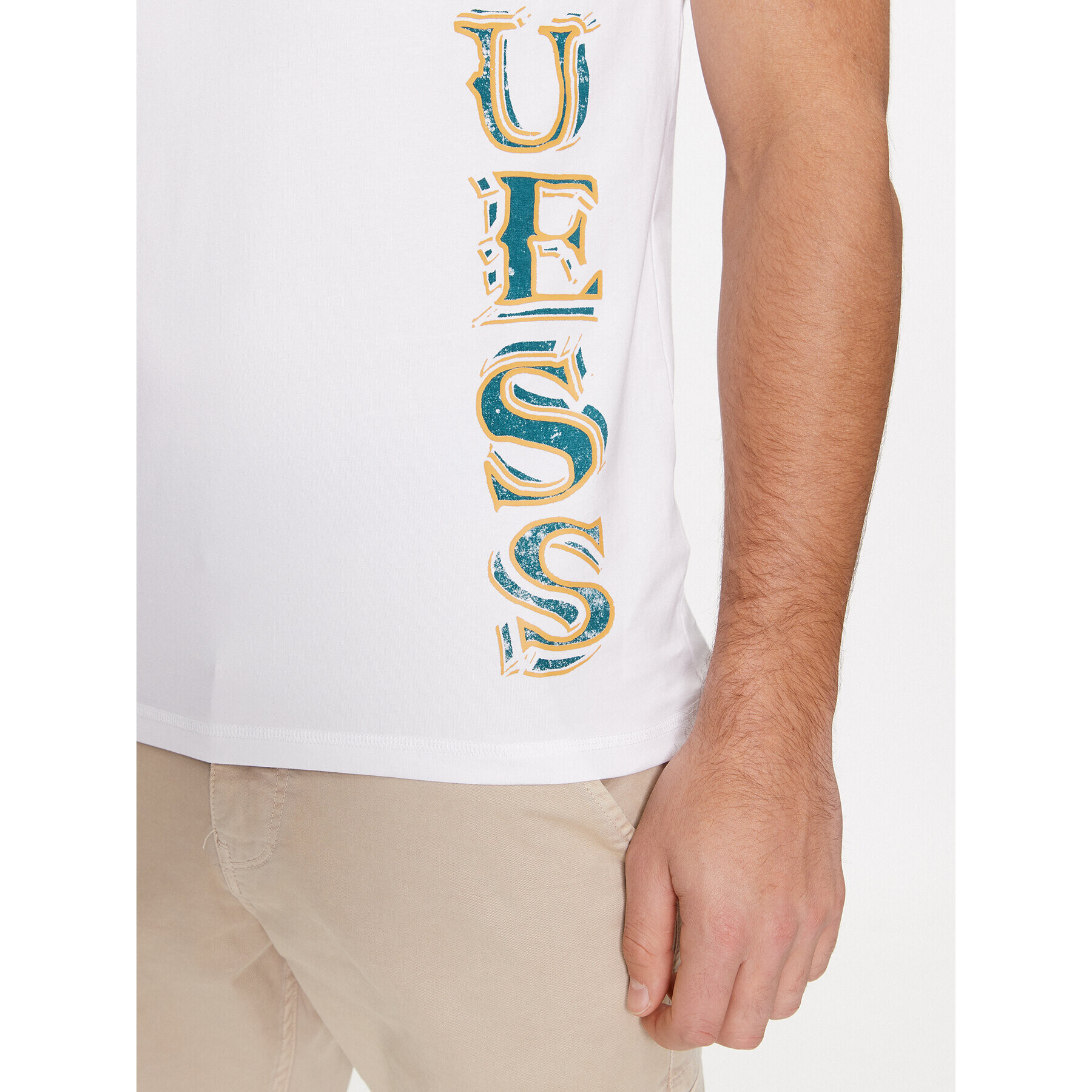 Guess Tricou M4RI30 J1314 Alb Slim Fit - Pled.ro