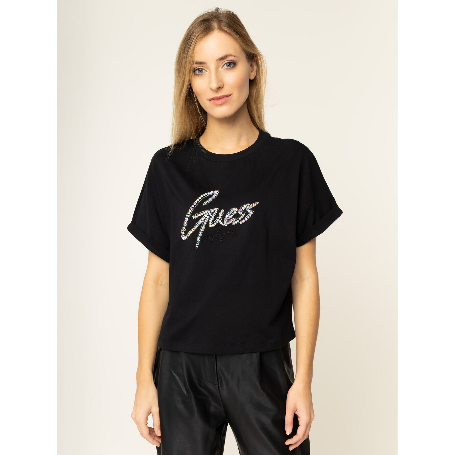 Guess Tricou Marlene Tee W01I78 I3Z00 Negru Oversize - Pled.ro