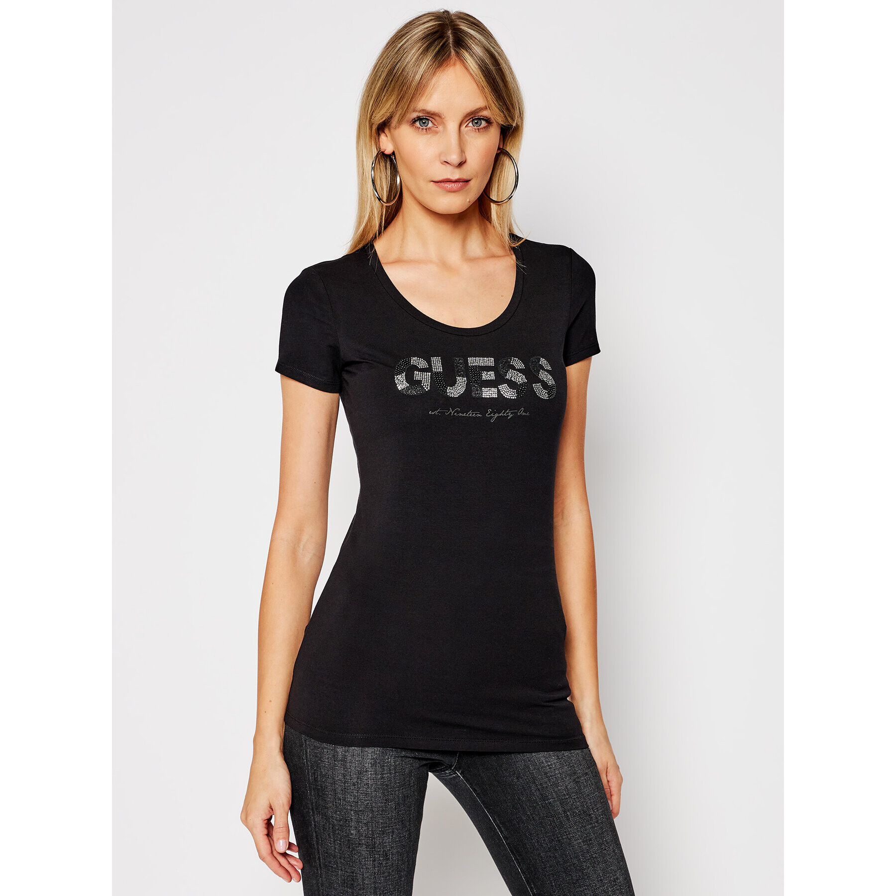 Guess Tricou Martina Tee W1GI36 J1300 Negru Slim Fit - Pled.ro