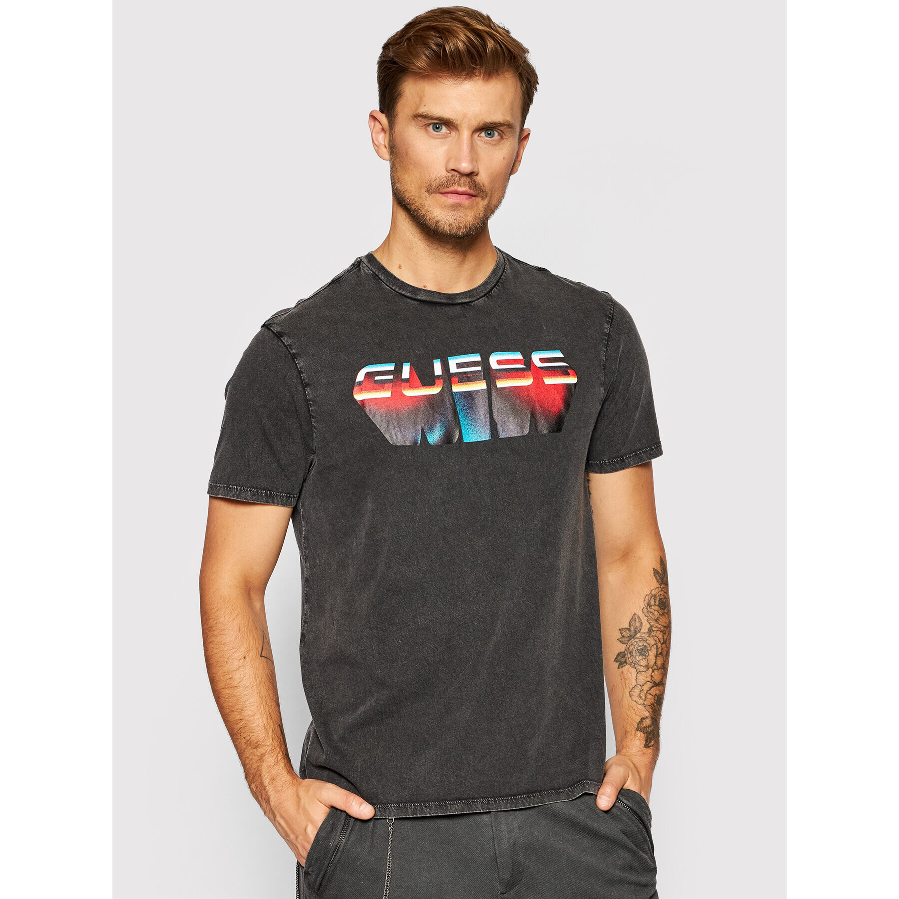 Guess Tricou MBBI39 K9RM0 Gri Regular Fit - Pled.ro