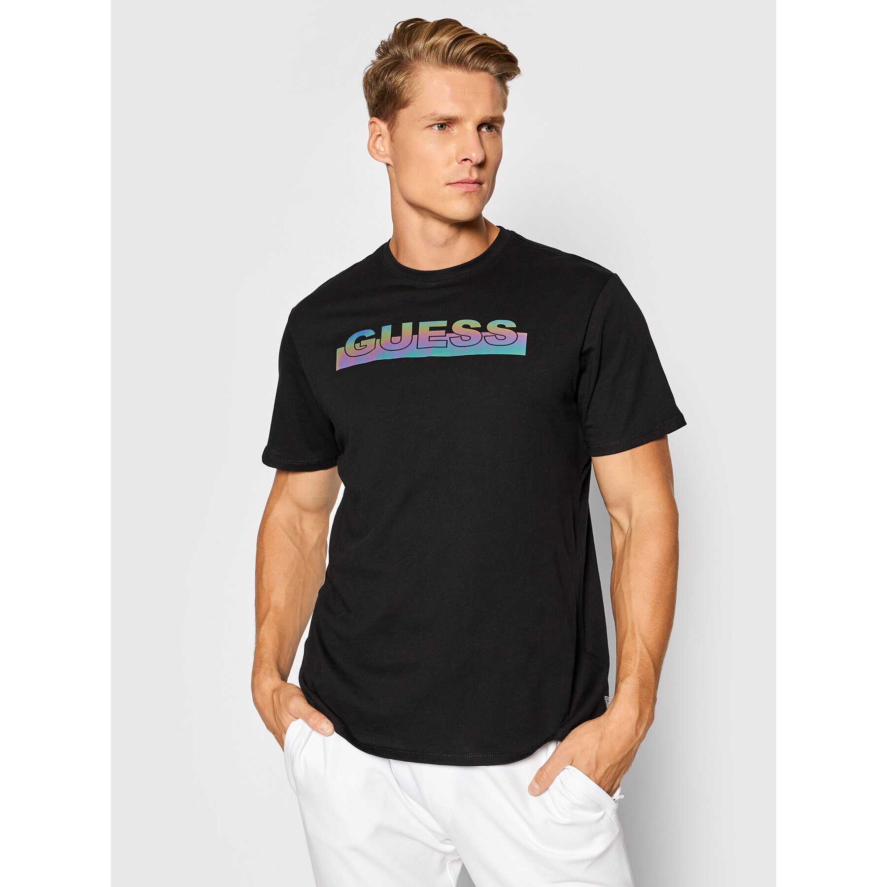 Guess Tricou MBBI40 KAVR0 Negru Regular Fit - Pled.ro