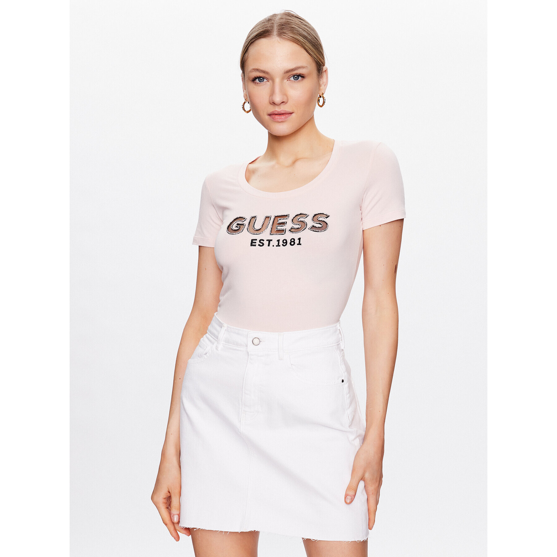 Guess Tricou Mesh Logo W3GI35 J1300 Roz Slim Fit - Pled.ro