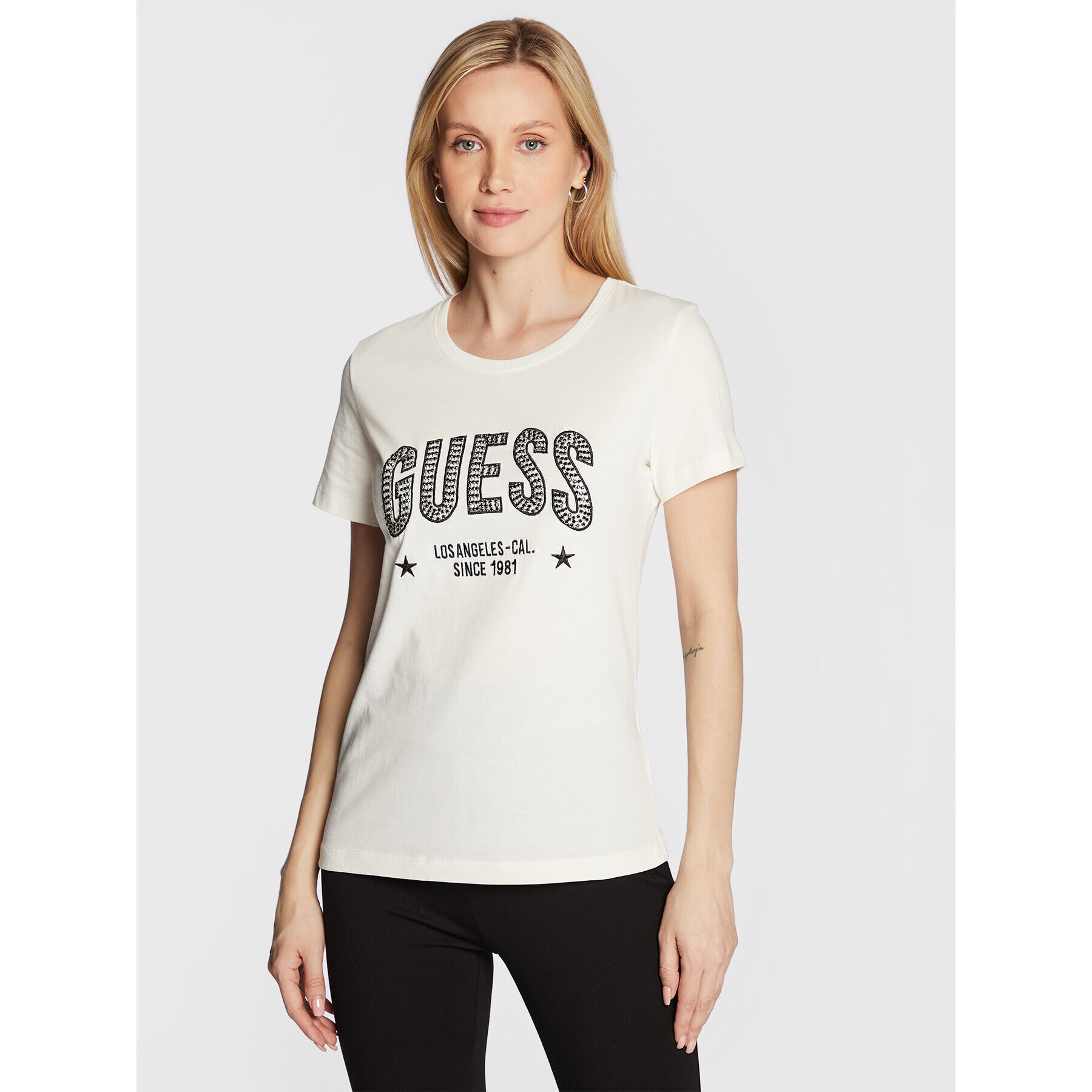 Guess Tricou Mirela W2BI16 I3Z13 Alb Regular Fit - Pled.ro