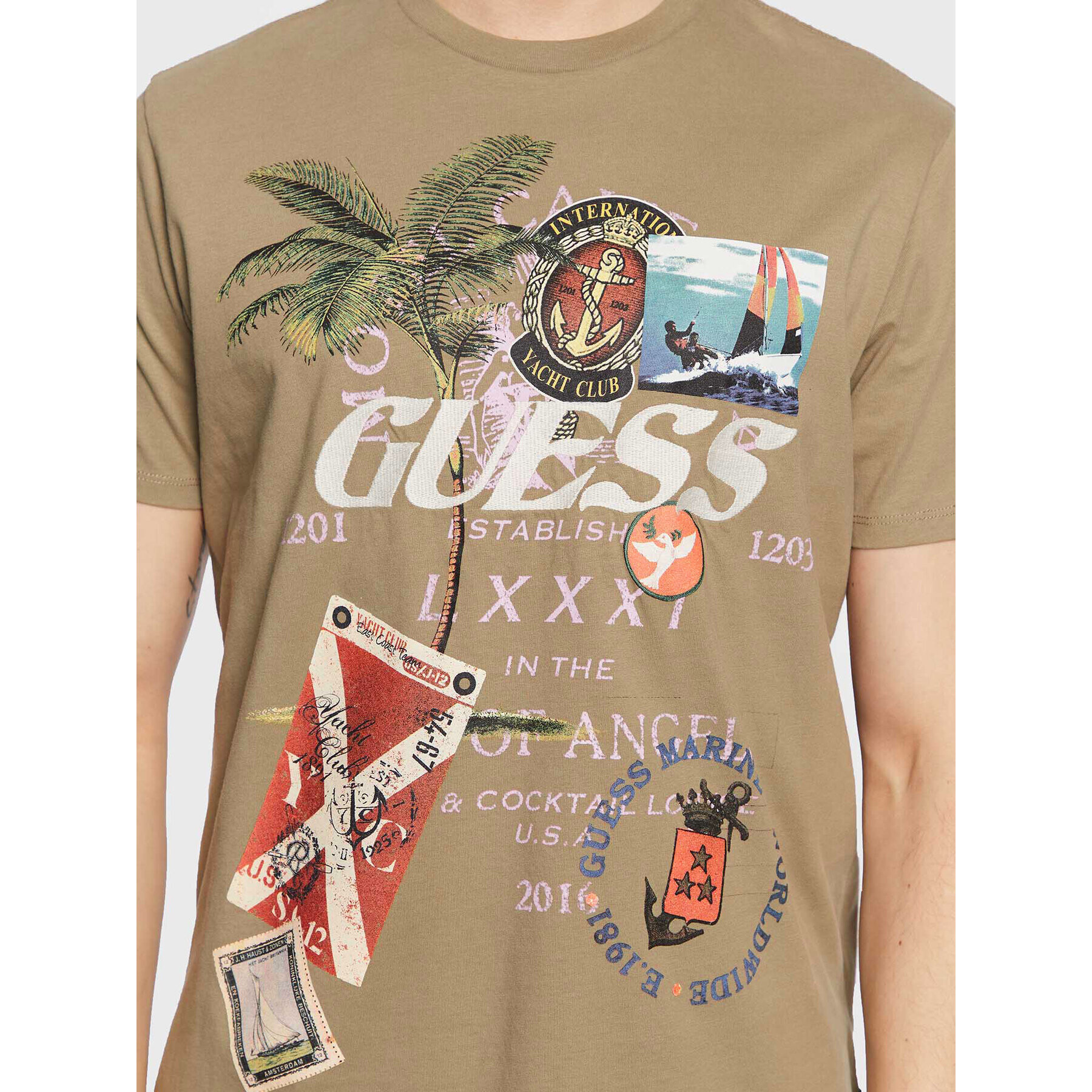 Guess Tricou Nautical Collage M3GI38 KBDL0 Verde Regular Fit - Pled.ro