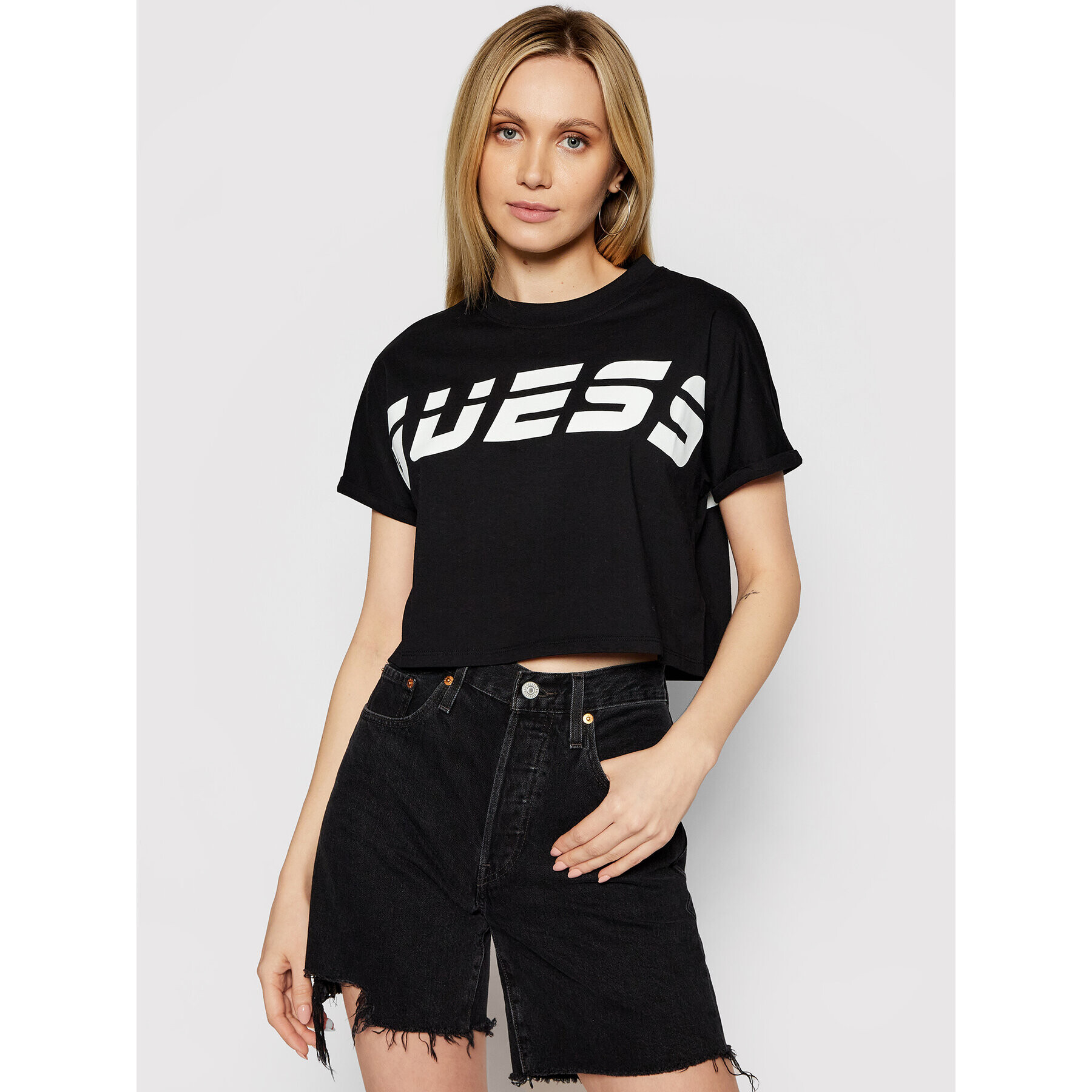 Guess Tricou O1GA03 K8HM0 Negru Regular Fit - Pled.ro