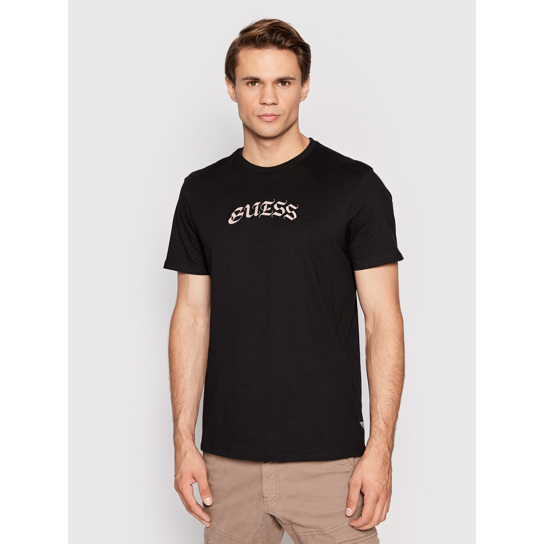 Guess Tricou Old English Logo M2YI12 K9RM1 Negru Regular Fit - Pled.ro